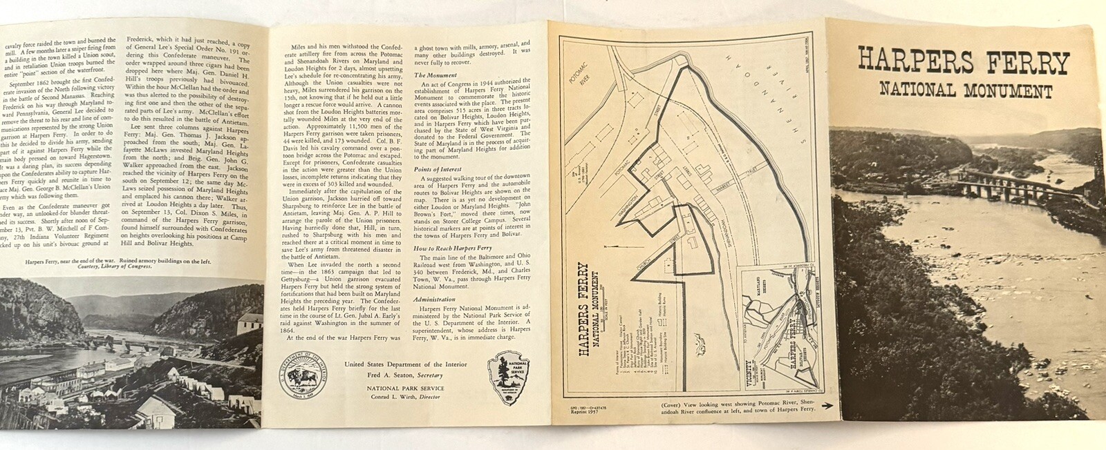 Vintage 1957 Harpers Ferry WVa National Monument Brochure Pamphlet Booklet Map