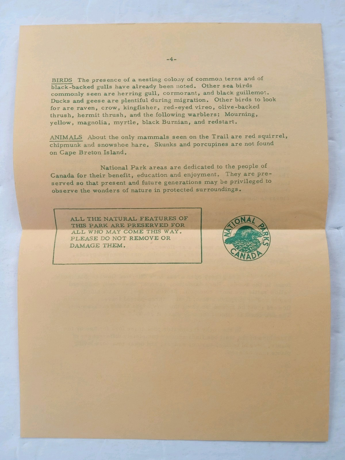 Cape Breton Highlands National Park 1968 MIDDLE HEAD NATURE TRAIL Pamphlet