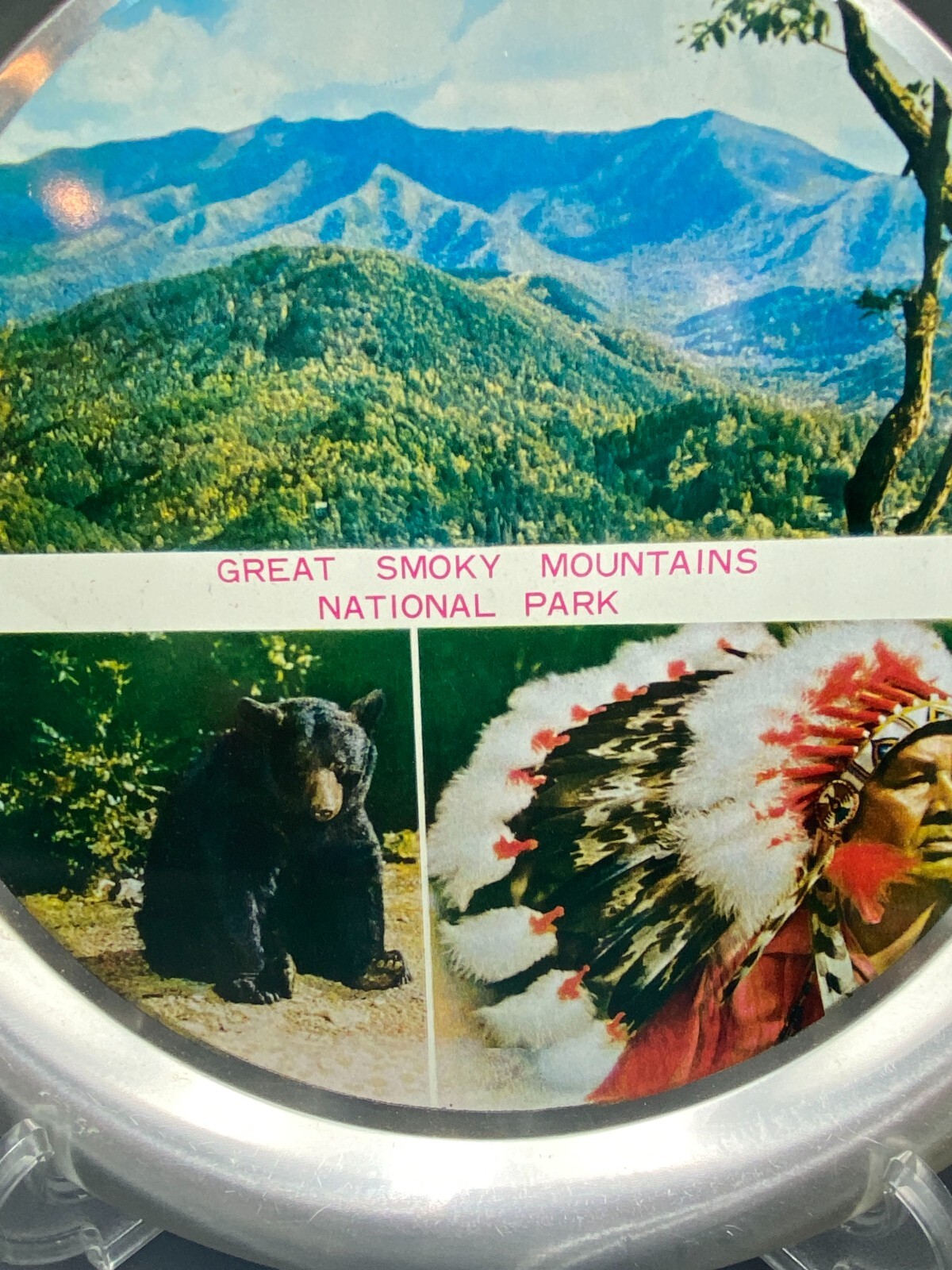 Vintage Souvenir Aluminum Tray ~Great Smoky Mountains National Park ~ Cherokee