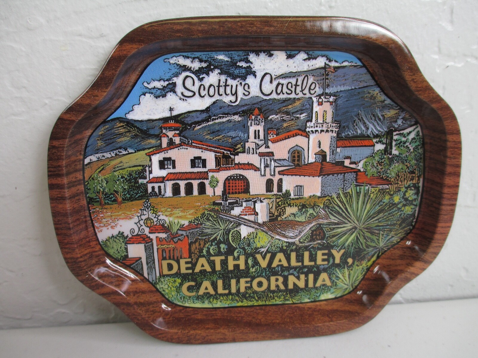 Vintage Scotty Castle Death Valley CA metal Tray lot of 2