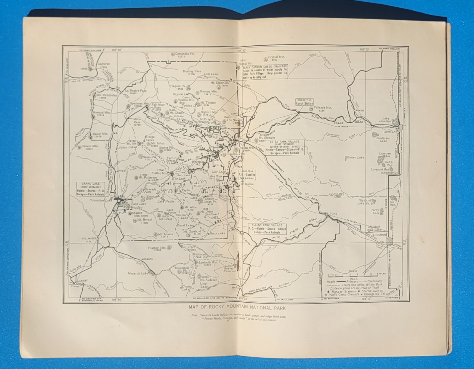 1935 Rocky Mountain National Park Service CO US Dept of Interior Maps Colorado