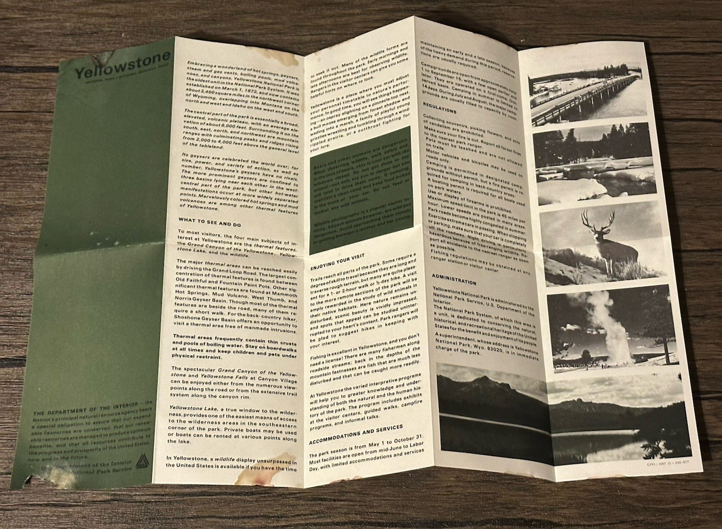 Vintage Paper: 2 1967 YELLOWSTONE NATIONAL PARK Fold Out Paper Brochure Souvenir