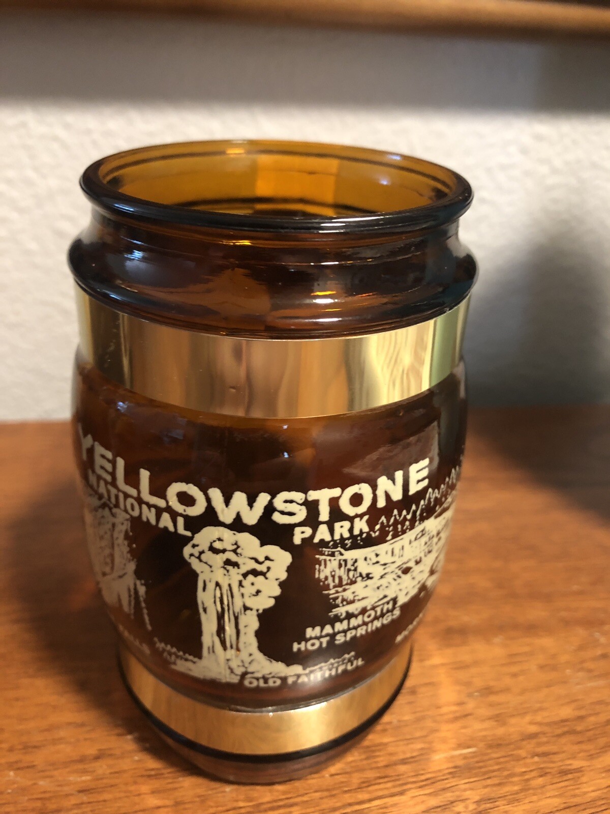 Siesta Ware Glass Mug w Wood Handle Yellowstone National Park Stein