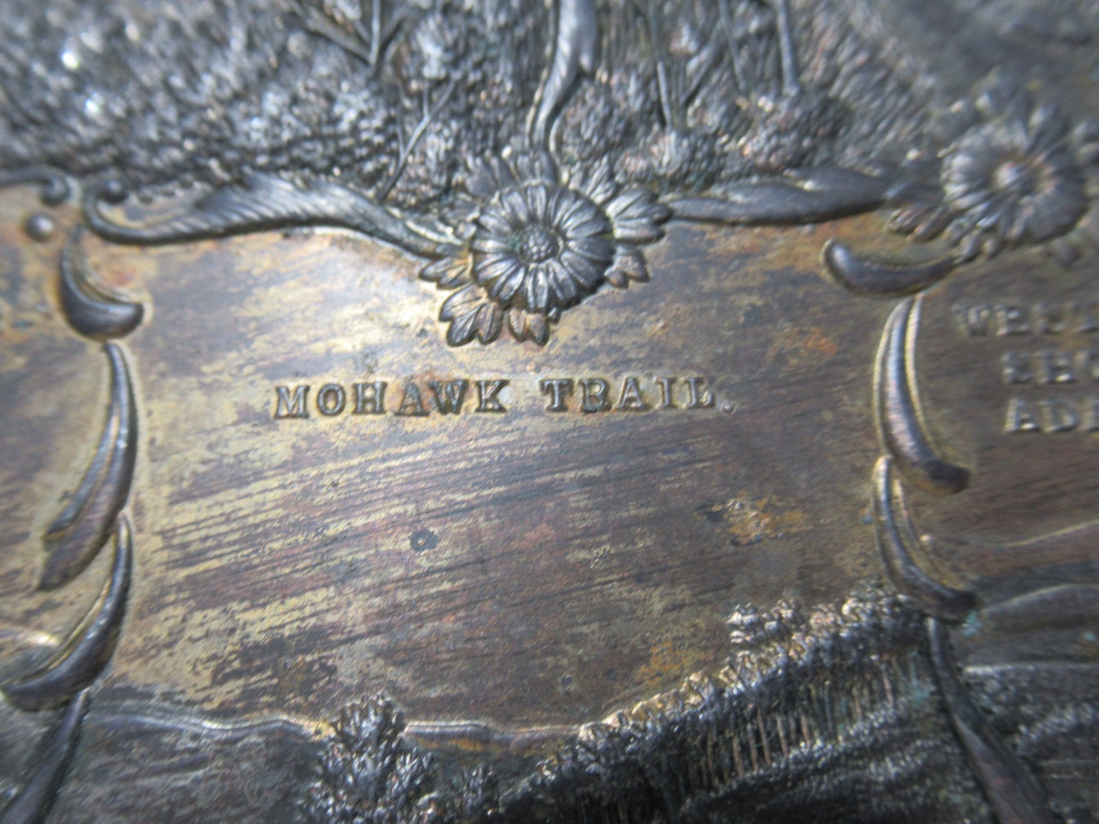 Vintage Mohawk Trail North Adams Mass Souvenir Plaque Bosselman Japan c.1920s