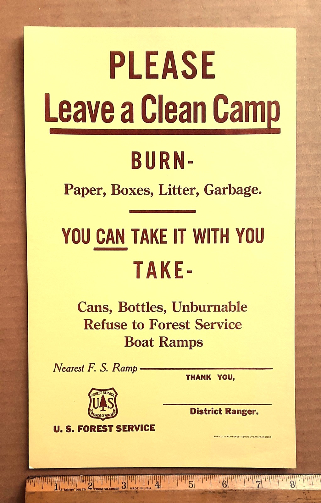 Original Old Forest Service Campground Sign “PLEASE Leave a Clean Camp”