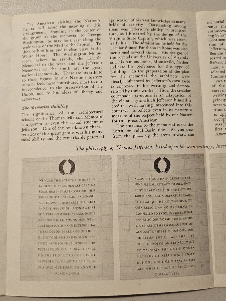 Official 1961 National Park Service JEFFERSON MEMORIAL Pamphlet Washington D.C.