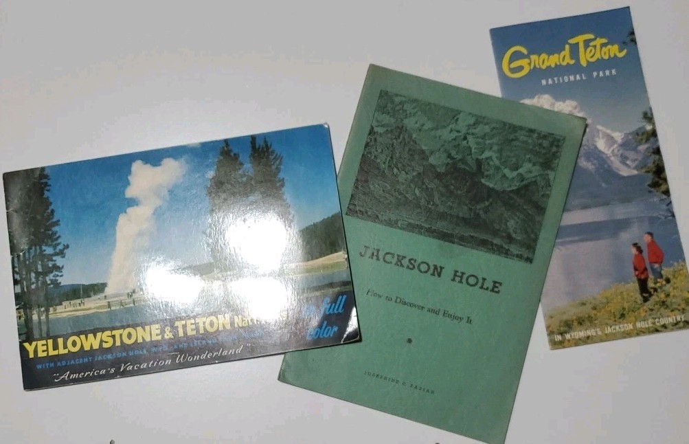 Vtg Lot Yellowstone Teton Park Ephemera Jackson Hole Guide Book Map Brochure