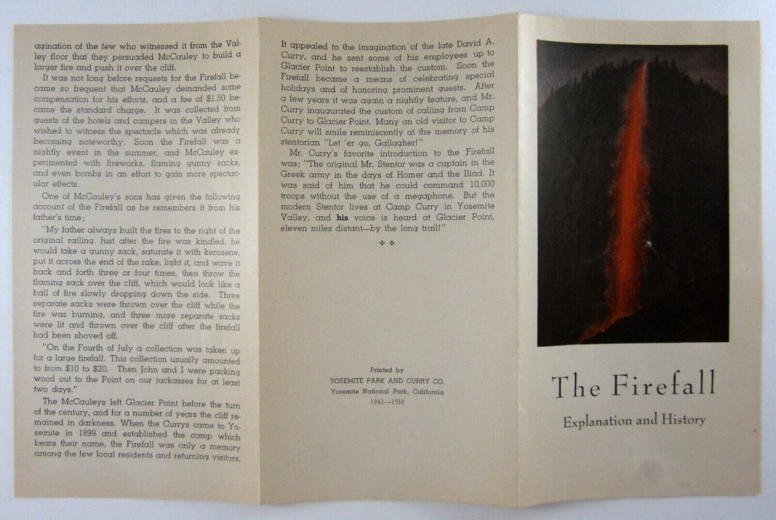 Vintage Yosemite Firefall Camp Curry History Travel Brochure Glacier Point 1941