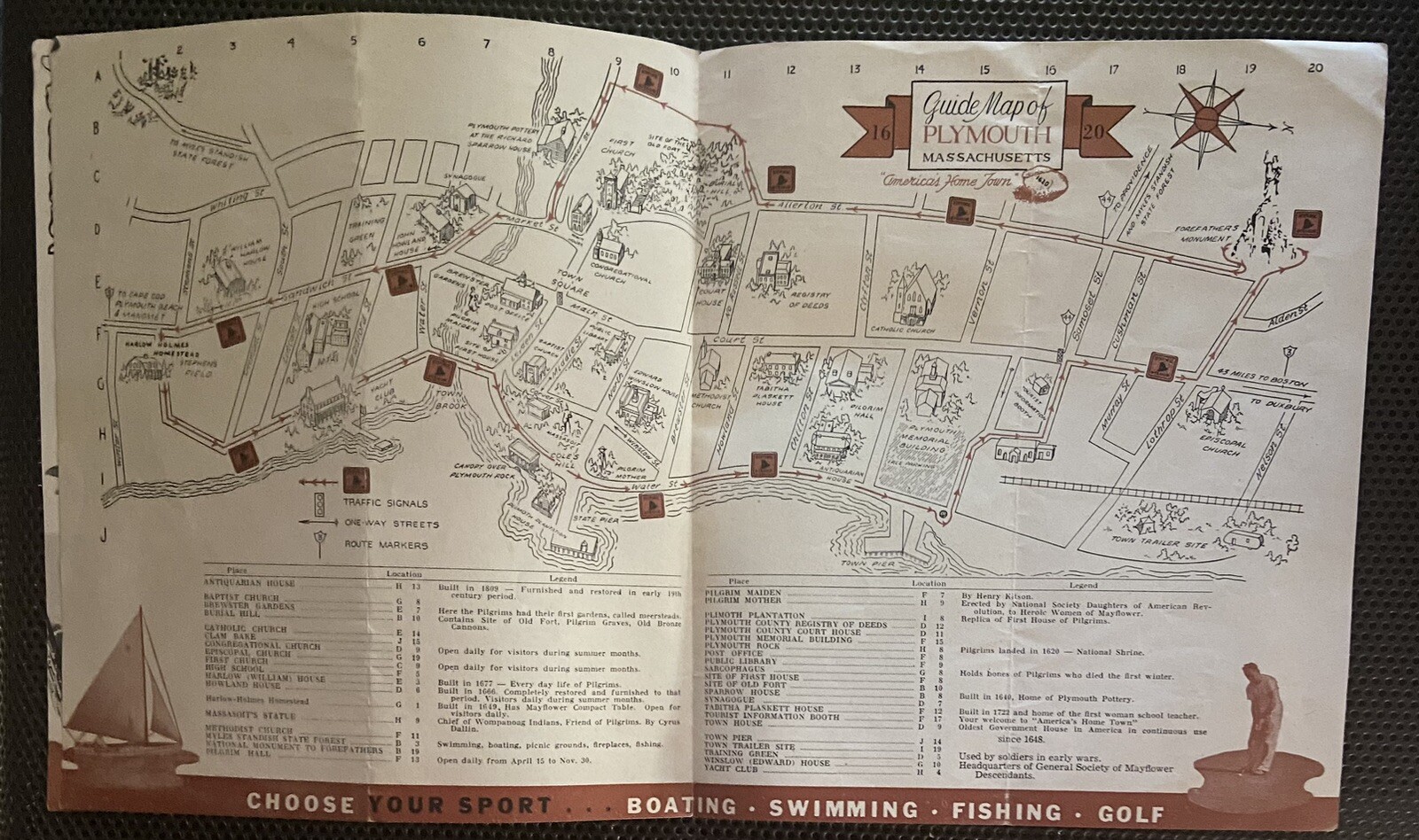 1940’s Souvenir TRAVEL Brochure/Mailer~”SEE Historic PLYMOUTH MASS First”~MAP~