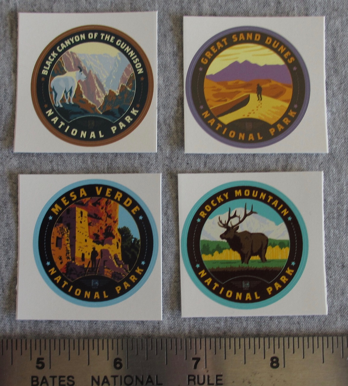 Colorado National Parks Small Round Vinyl Stickers Set of 4 Rocky, Mesa Verde