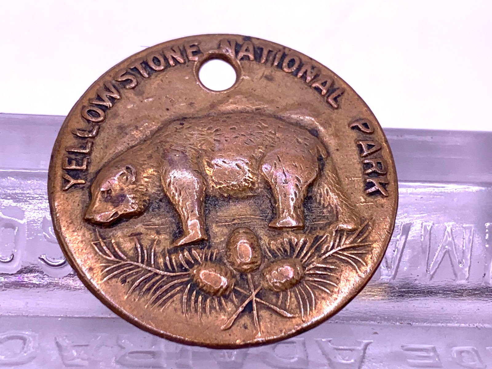 Vintage YELLOWSTONE NATIONAL PARK early watch fob / pendant repousse Bear