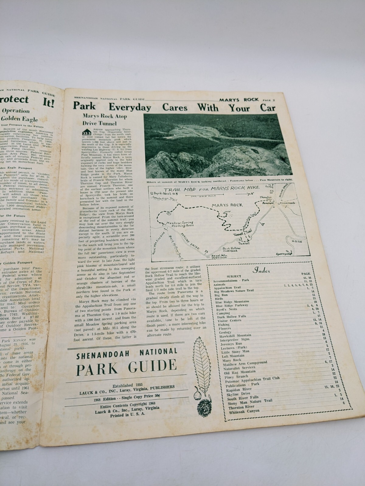 Shenandoah National Park Guide Maps/Info Vintage 50 Cents 1968 Edition