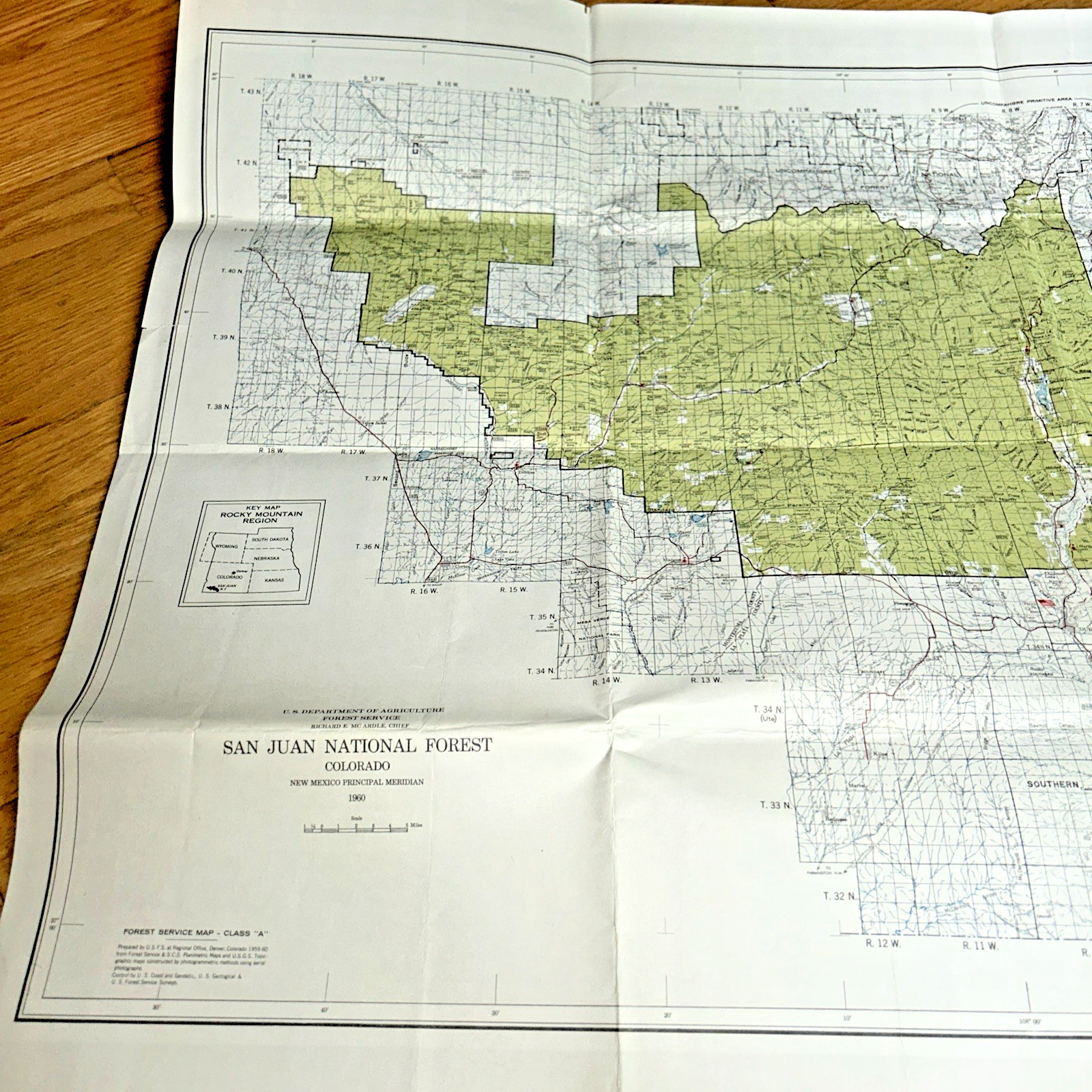 1960 SAN JUAN NATIONAL FOREST, Colorado Map U.S. FOREST SERVICE 22″ X 34″