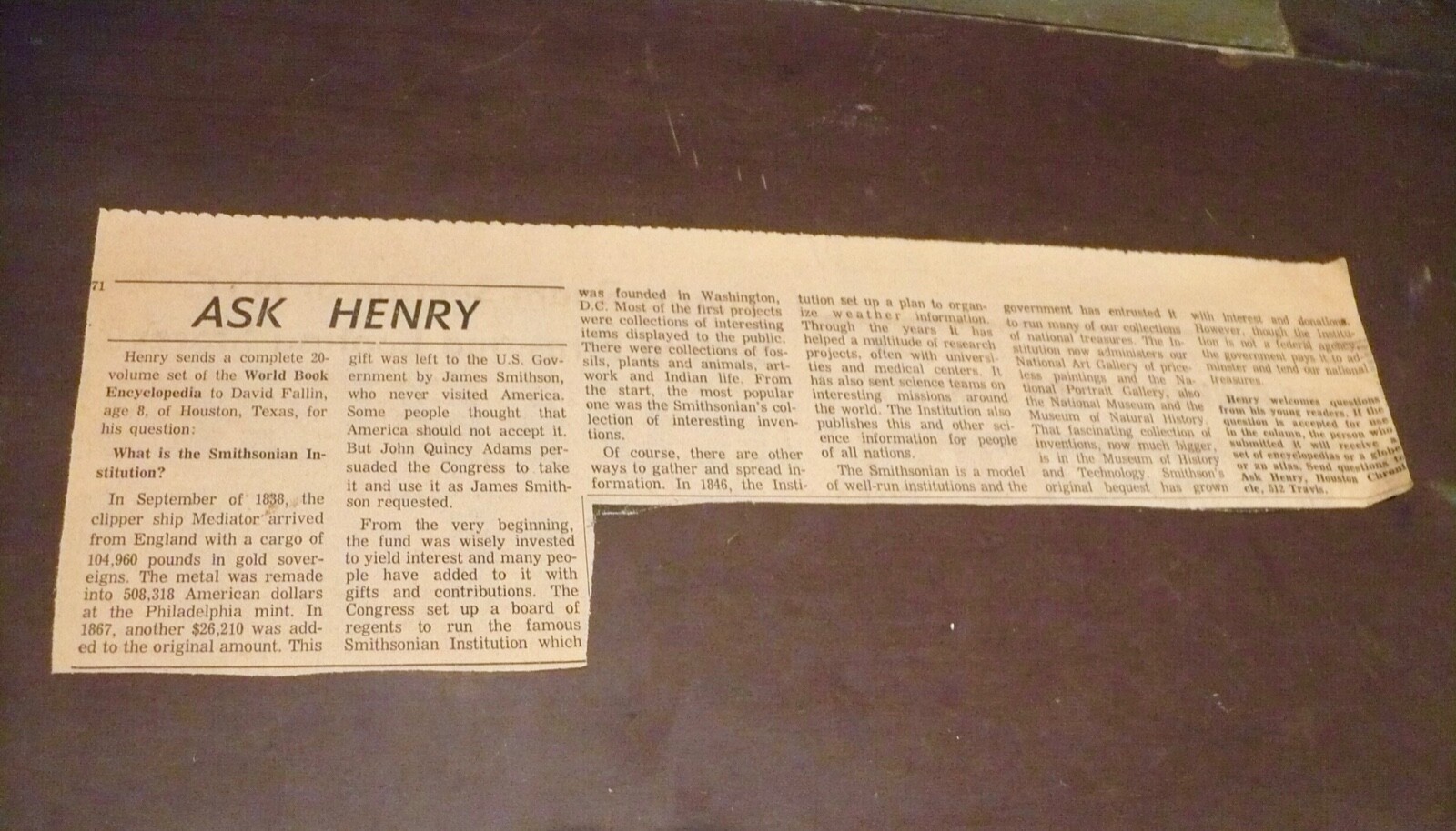 GUIDE TO THE NATION’S CAPITAL & The Smithsonian Institution + 1971 Ask Henry