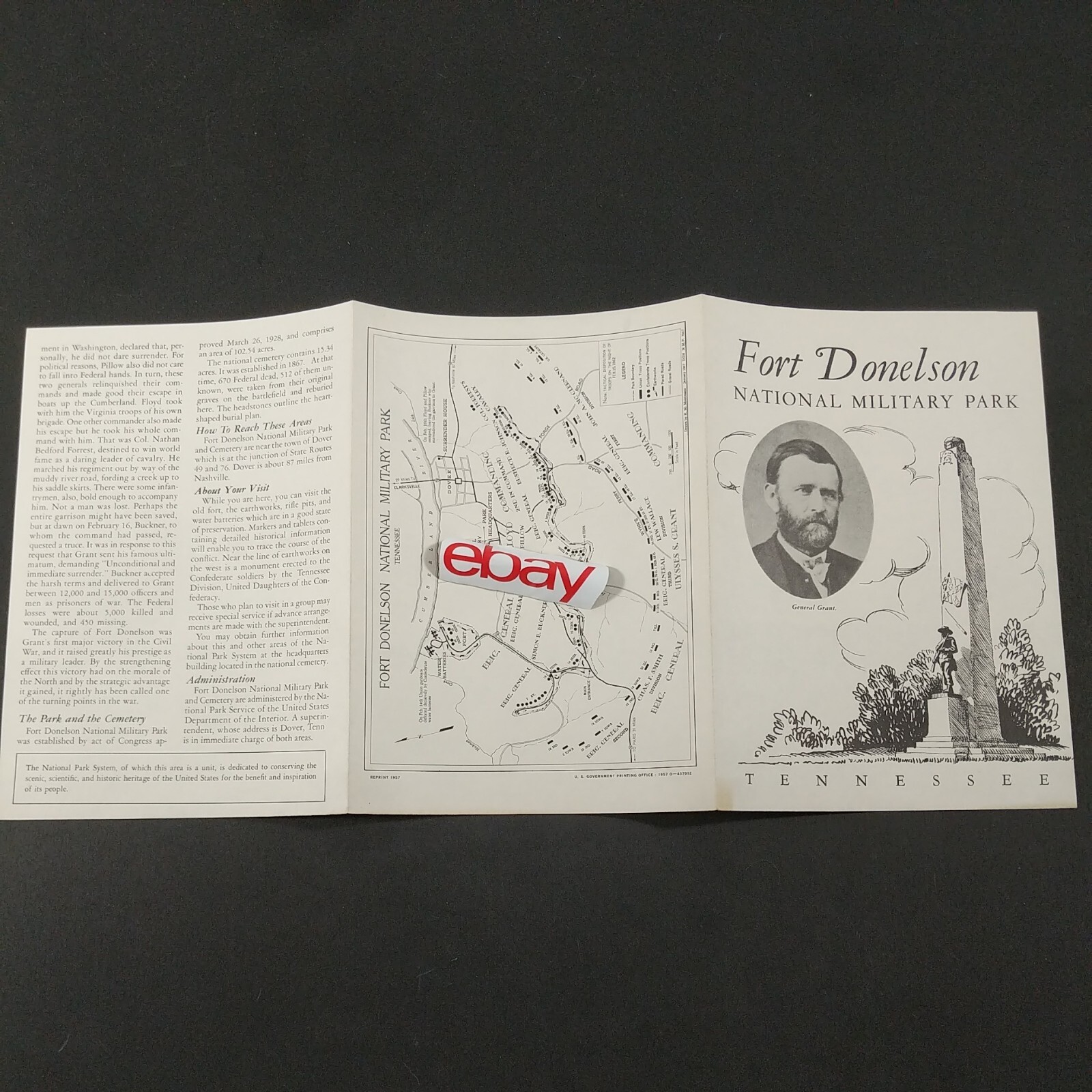 Vintage 1957 Fort Donelson National Military Park Brochure Pamphlet Map Info