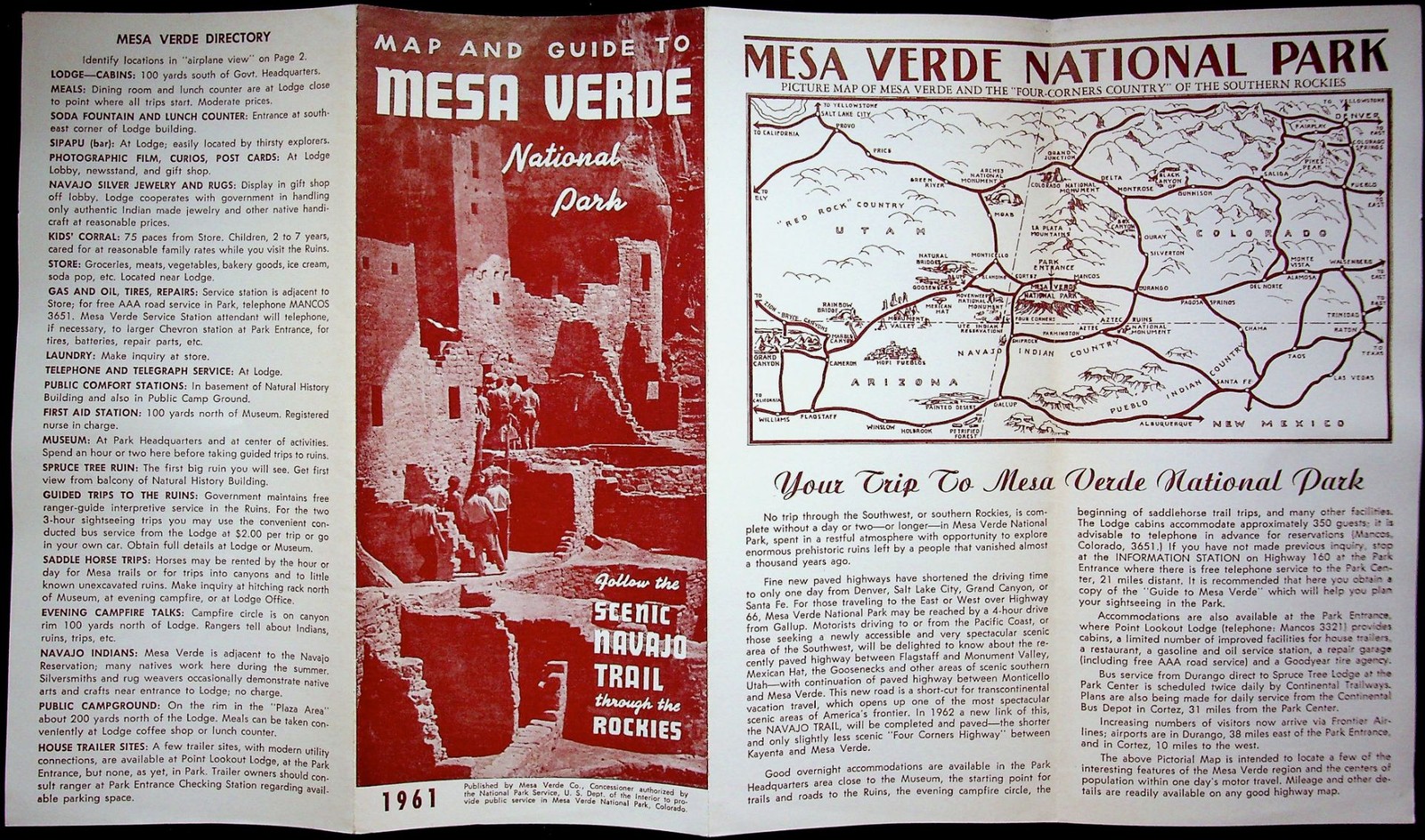 1961 Mesa Verde National Park Scenic Navajo Trail Vintage Travel Brochure