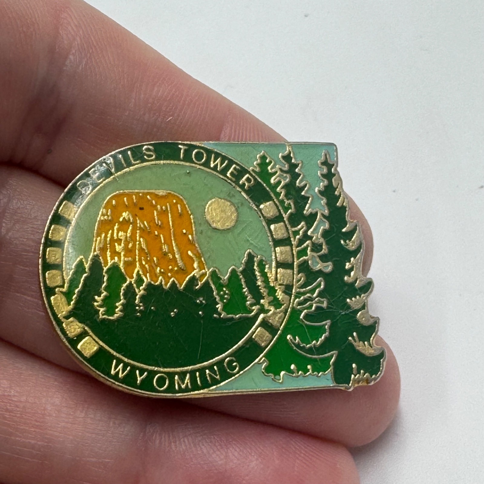 Vintage Devils Tower Wyoming Lapel Pin National Monument Scenic Travel Tourist