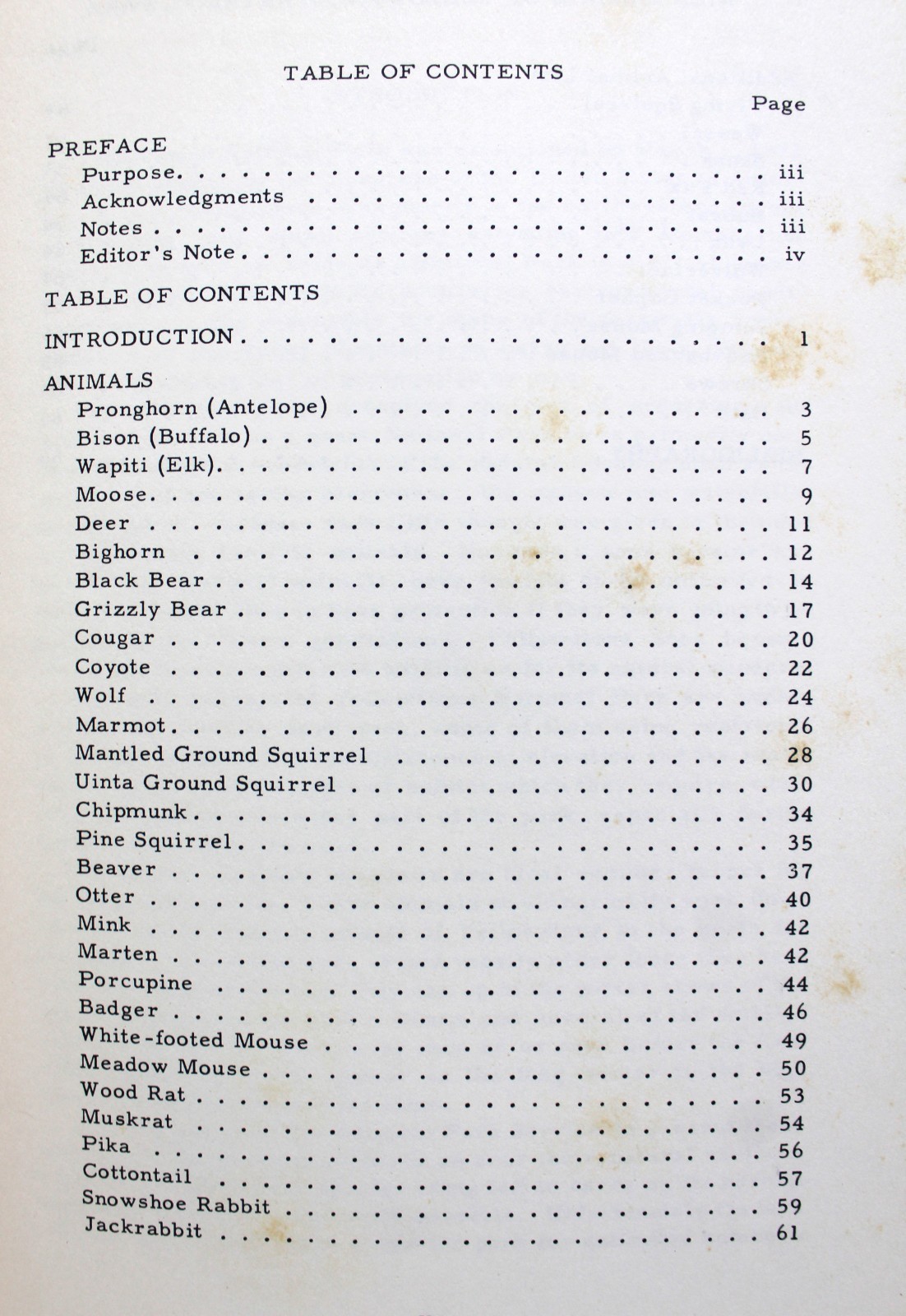 WILD ANIMALS OF YELLOWSTONE NATIONAL PARK BOOKLET BY HAROLD J. BRODRICK 1959