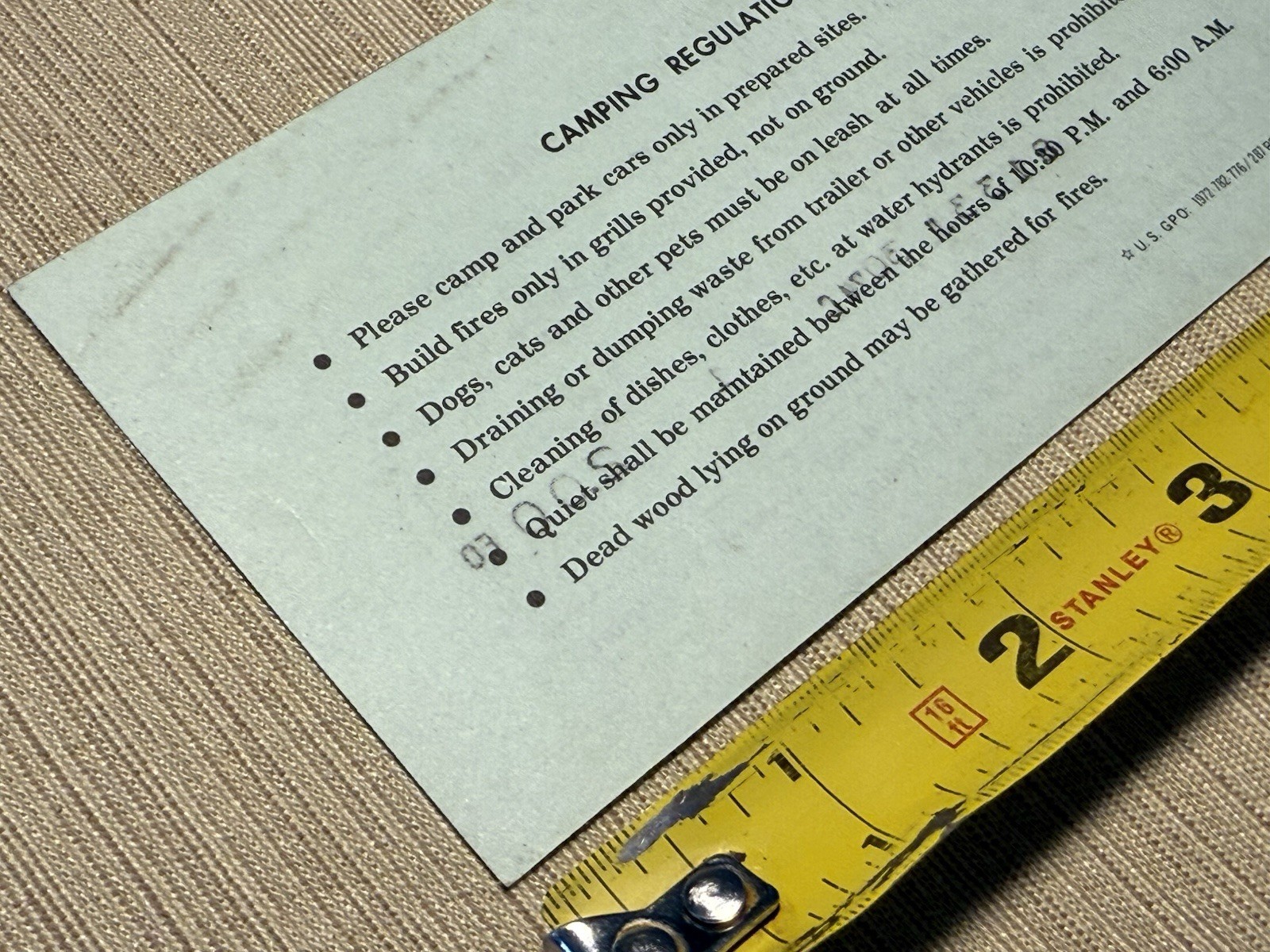 1974 Zion National Park Camping Permit Ticket Stub