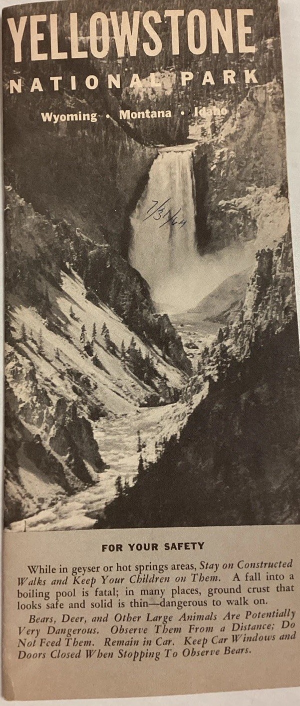 Yellowstone National Park – Vintage Original Brochure/Map – 1962