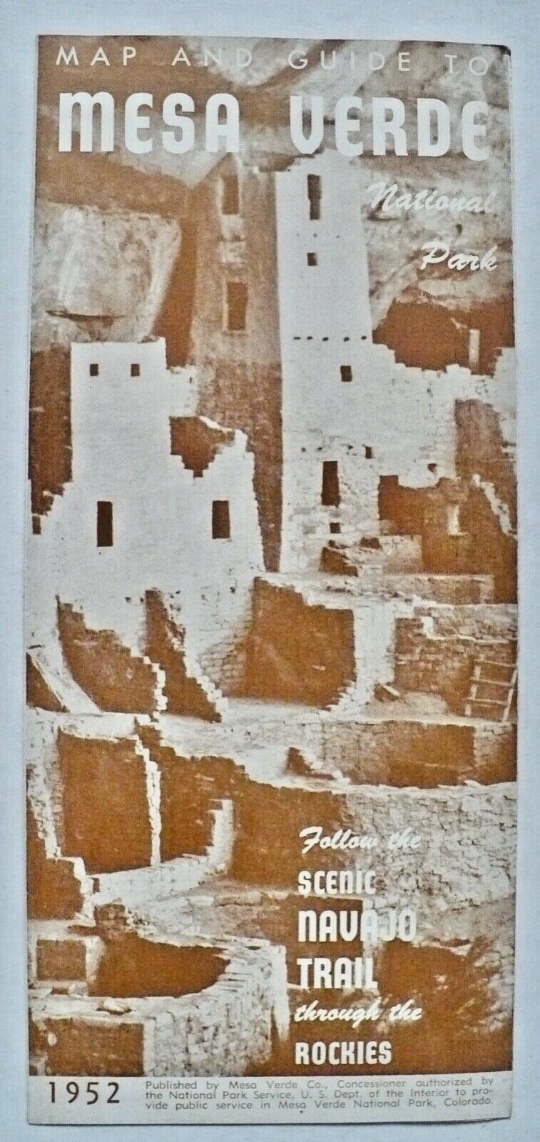 Vintage 1952 Map and Guide Mesa Verde National Park Excellent Condition