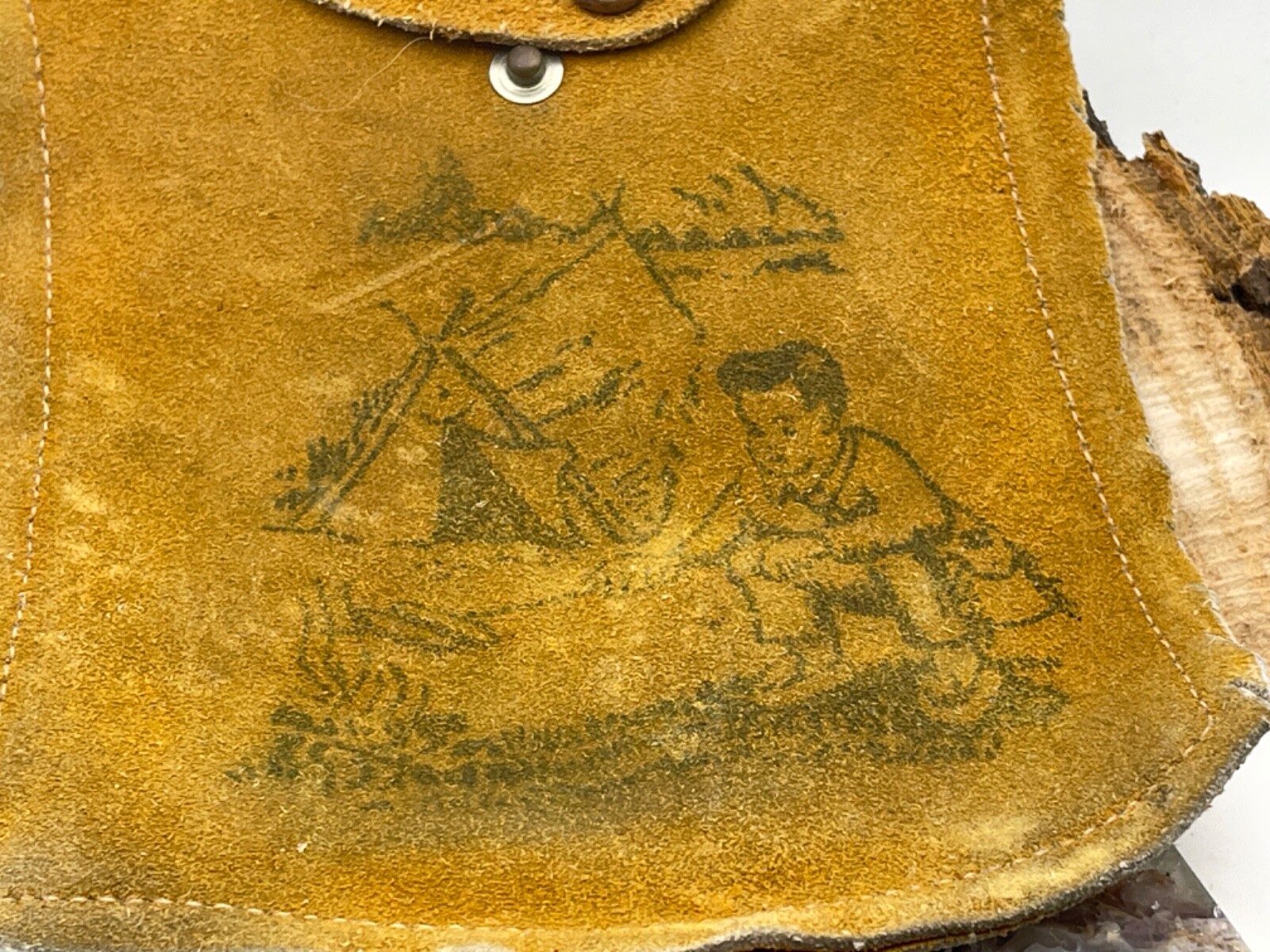 Vintage Bloom Brothers Leather Purse/Pouch with camping scene–2698.24