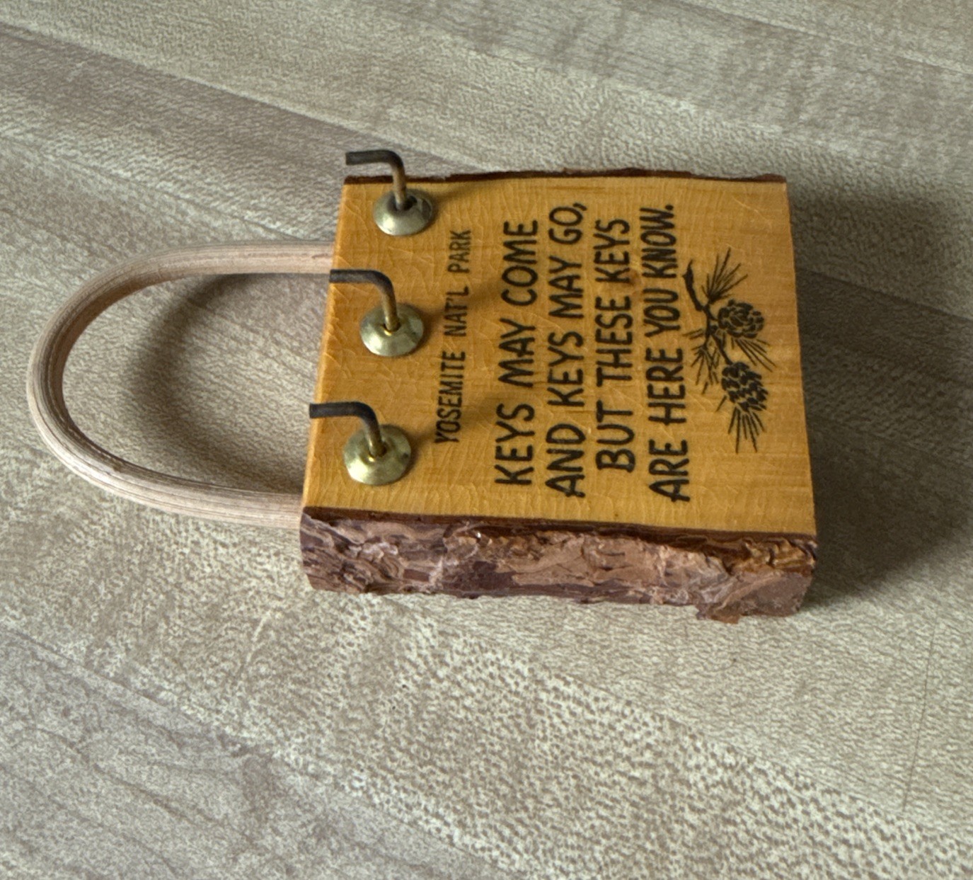 VTG Yosemite National Park Wood&Bark Key Holder Charming Old Time Inscription