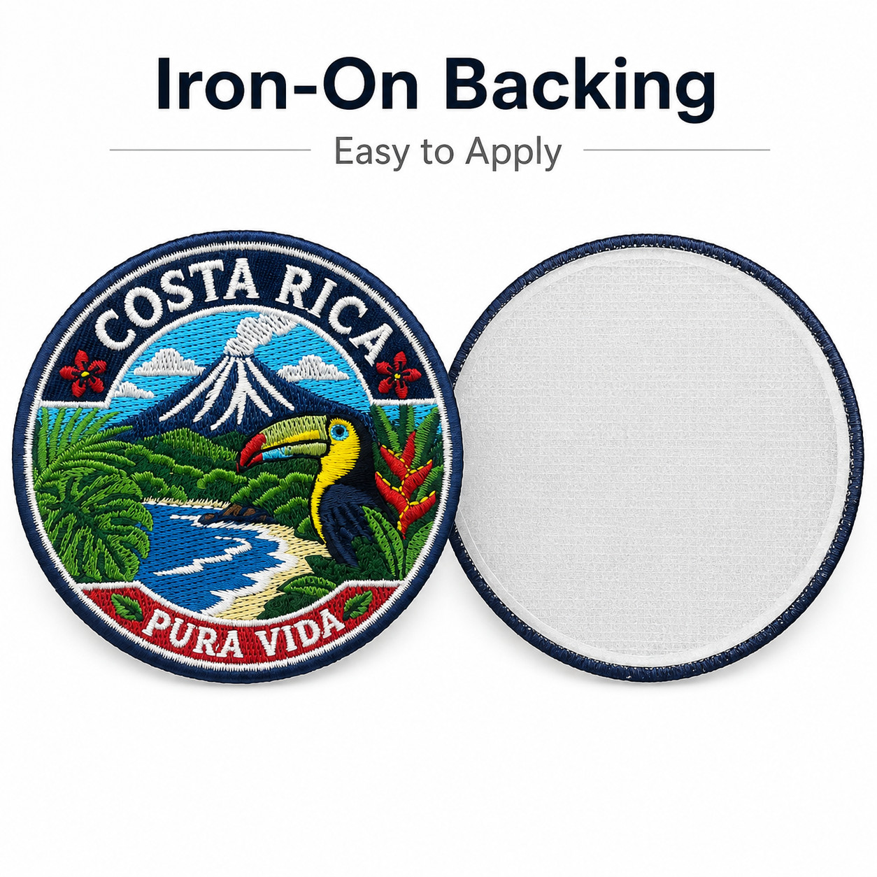 Costa Rica Pura Vida Embroidered Patch 3 Inch Iron On Travel Souvenir Toucan