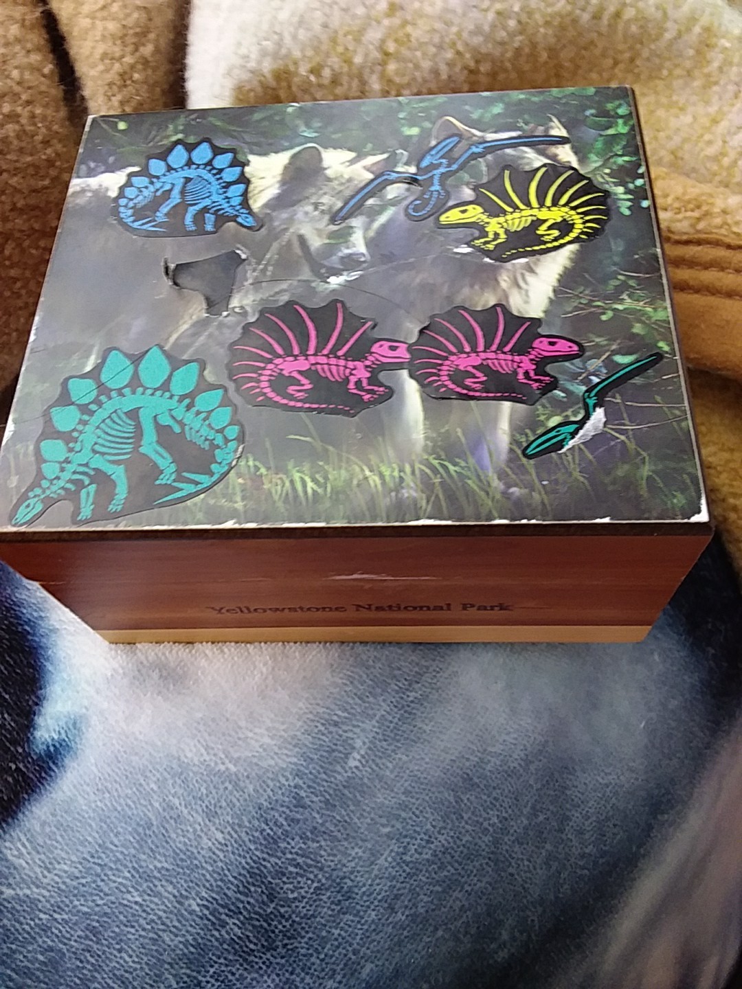 Yellowstone National Park Wooden Trinket Box Has Stickers On It Hinges Are Loose