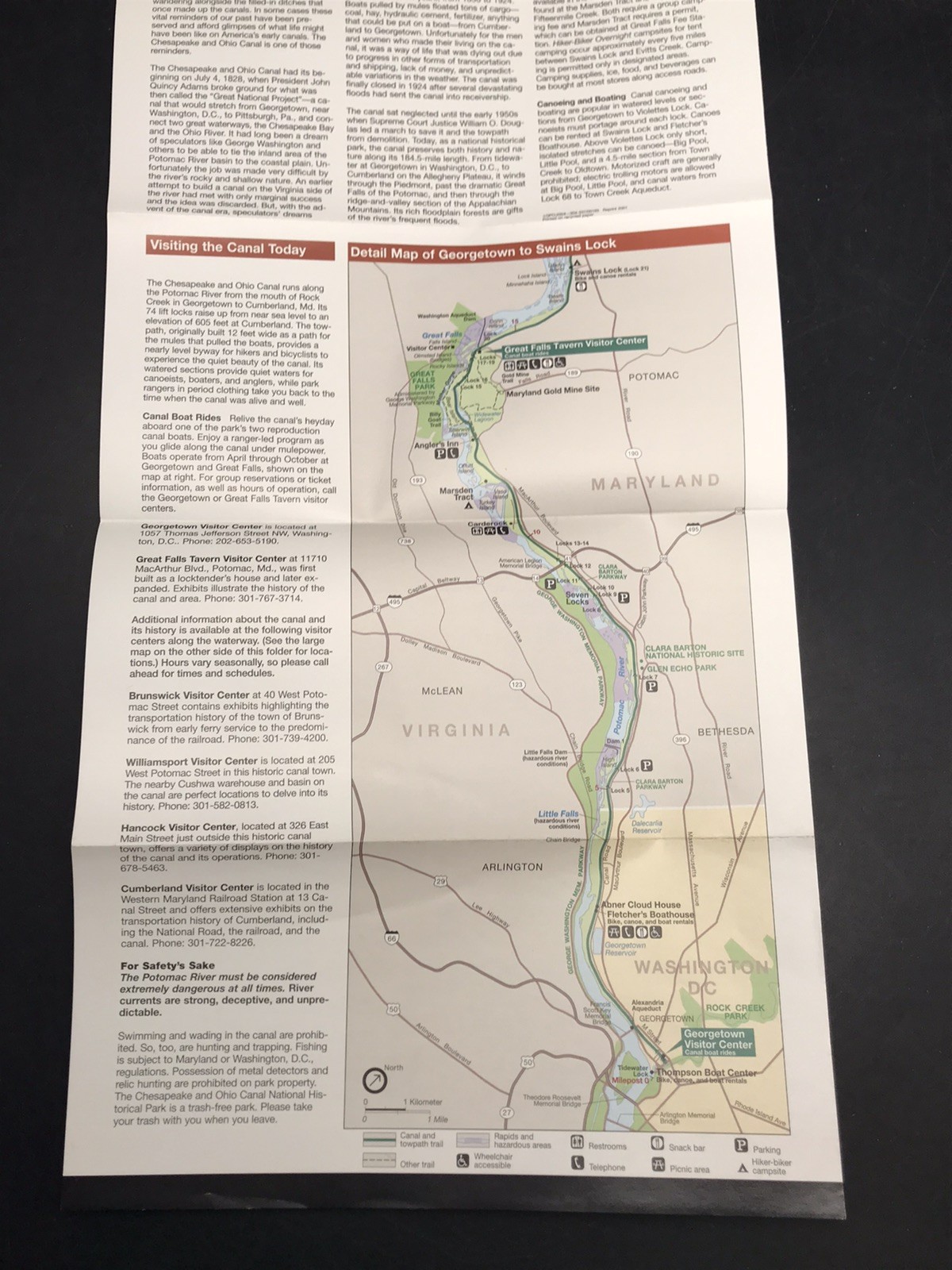 2001 CHESAPEAKE & OHIO CANAL National Park Map & Brochure US Dept of Interior