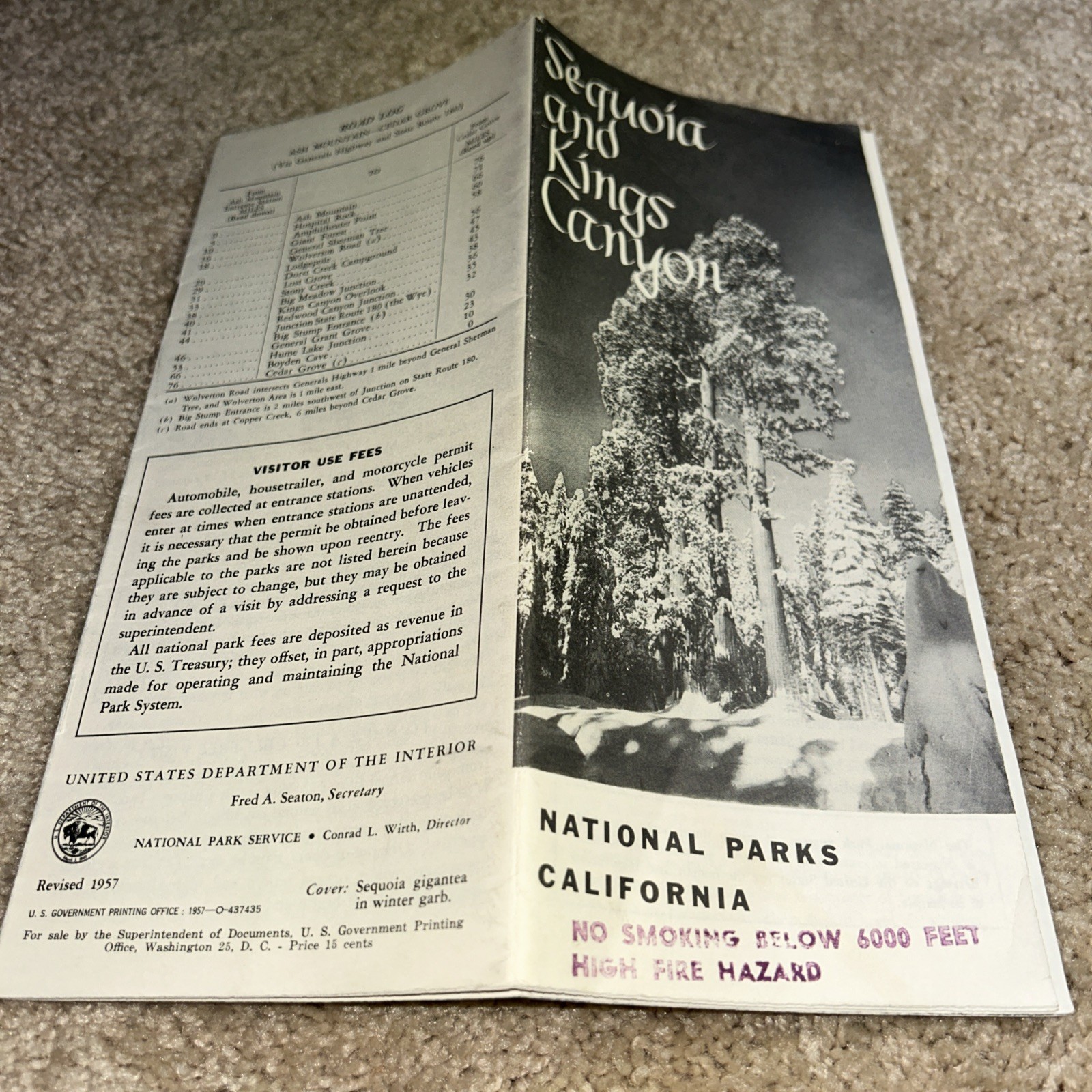 2 Vintage SEQUOIA NATIONAL PARK Brochures US Dept of Interior 1954 & 1957