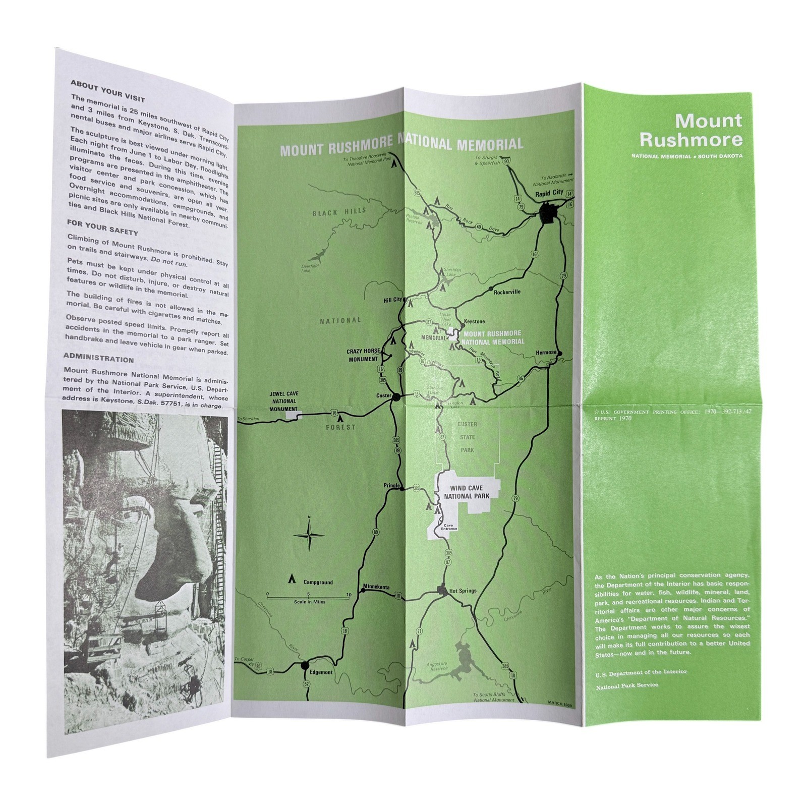 Mount Rushmore National Memorial Brochure Map South Dakota NPS Vintage 1970