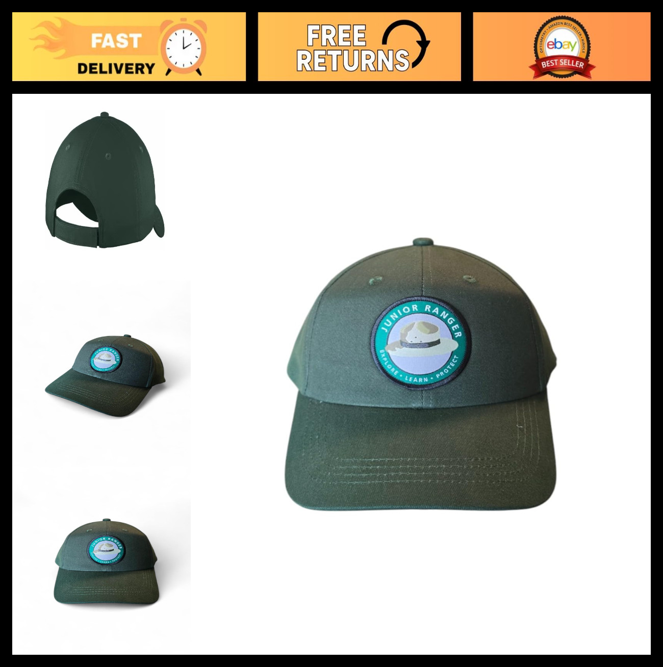 Junior Ranger Hat for Kids – NPS Patch, Adjustable Youth Cap, Outdoor Adventure