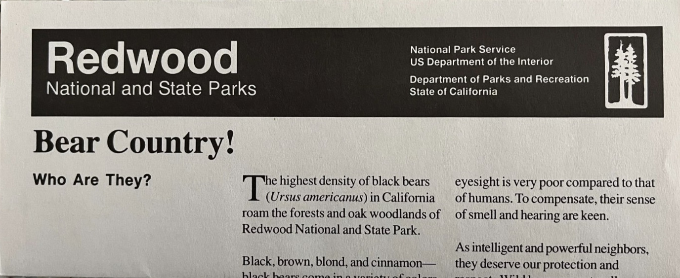 2005 BEAR COUNTRY in REDWOOD PARKS NATIONAL PARK SERVICE UNIGRID BROCHURE