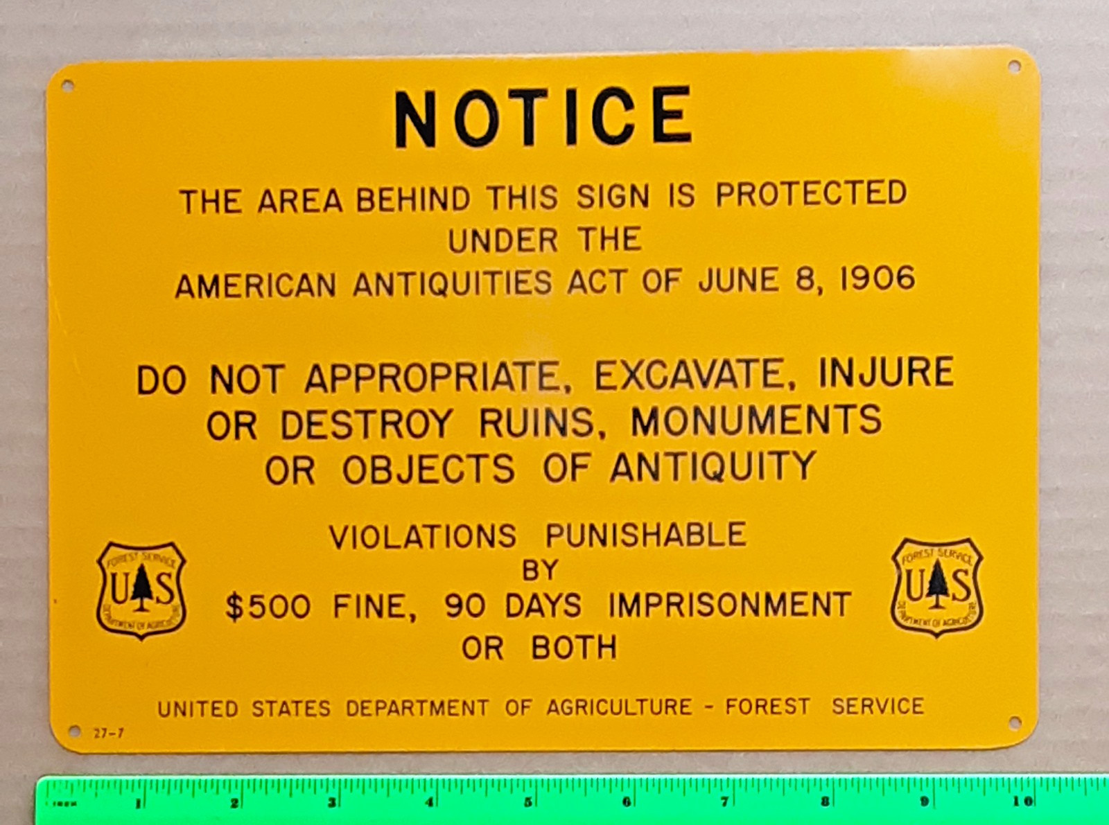 Original Vintage Forest Service NOTICE (Area Protection) sign – Form 27-7