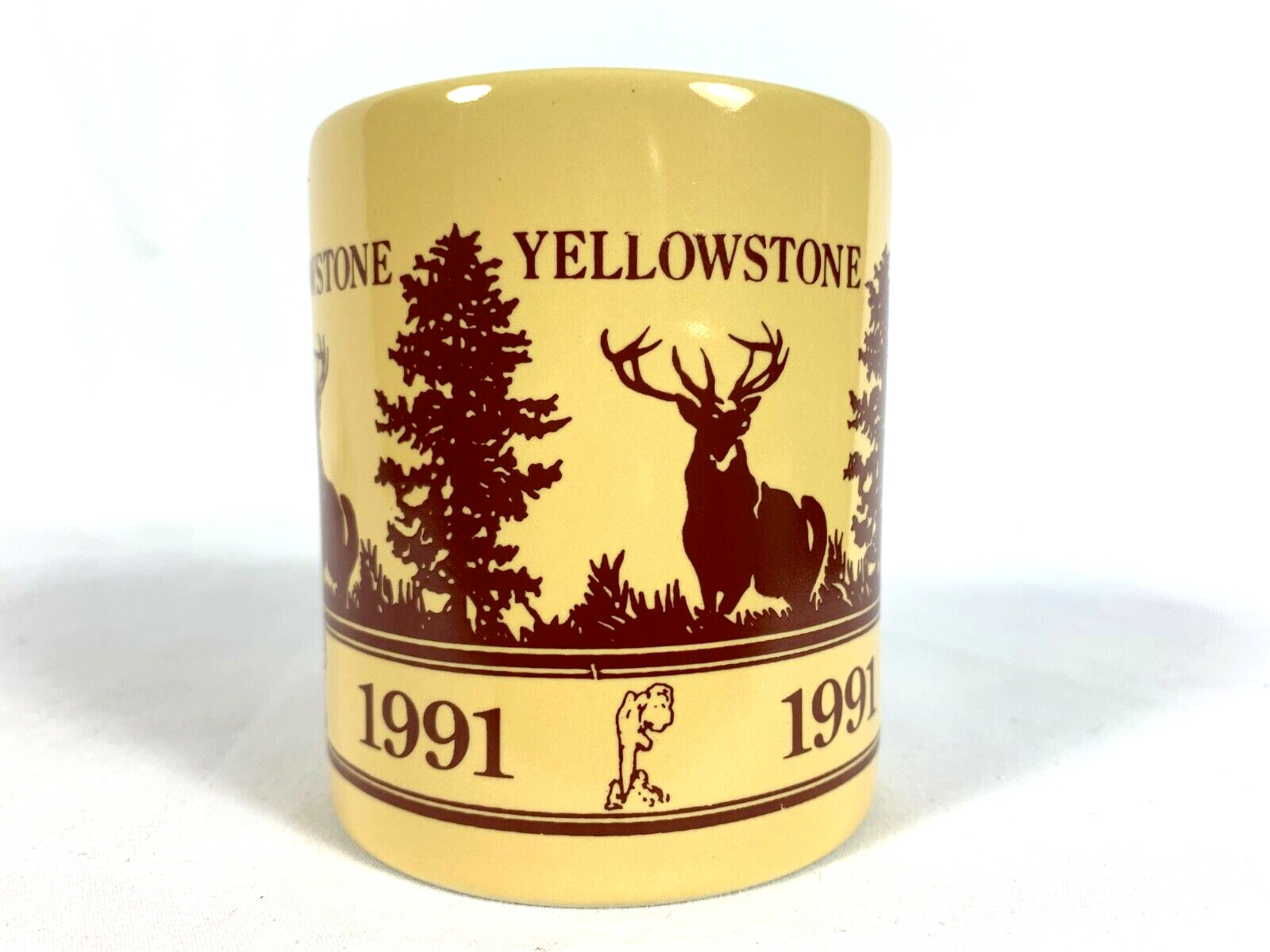 Yellowstone National Park Coffee Mug 1991 Moose Geyser Trees Antlers