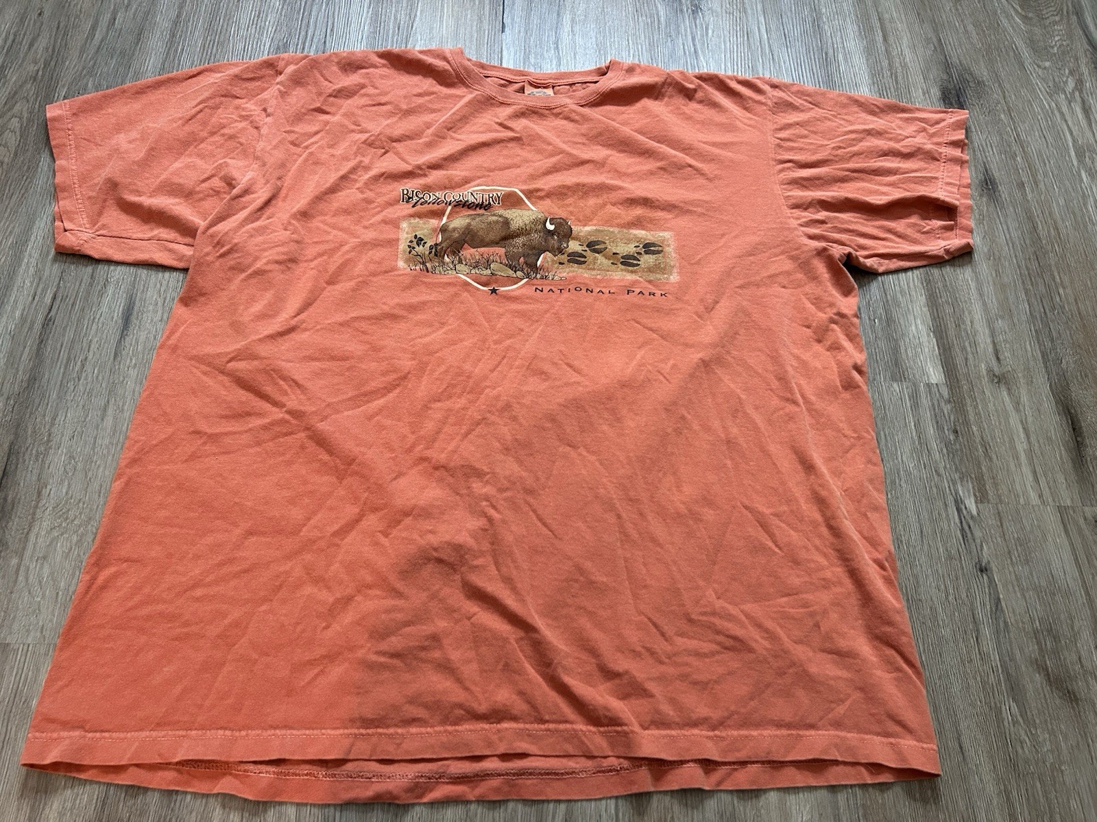 Vintage Bison Country Yellowstone National Park My Dyer Orange Shirt XXL