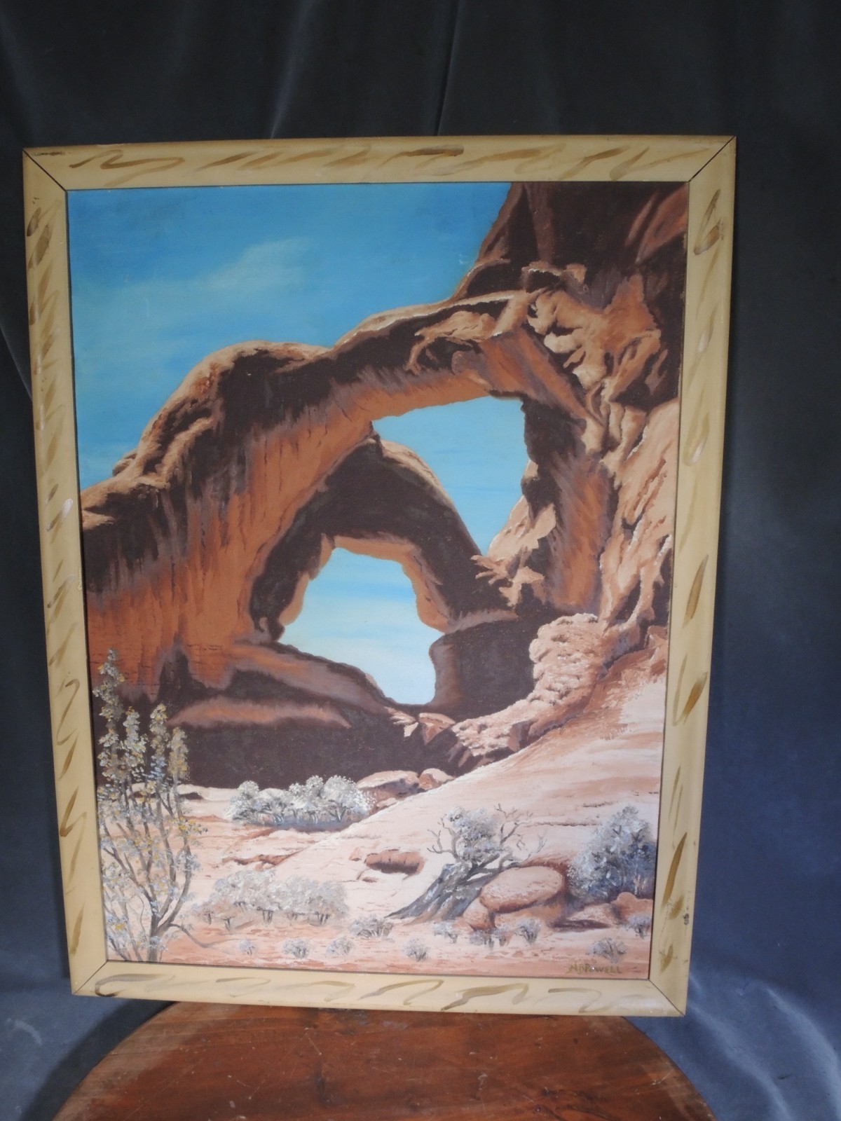 Vintage Signed 1938 Oil Painting of the Double O Arch, Arches National Park Utah