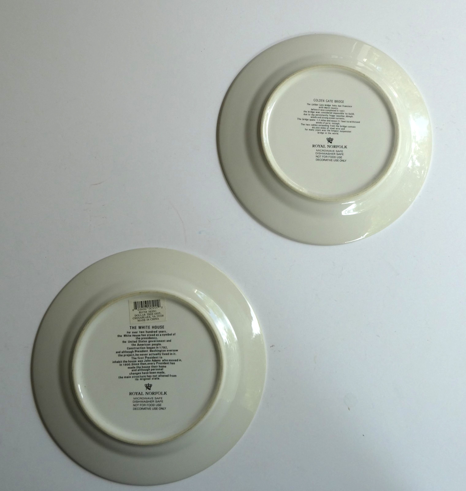 Royal Norfolk 2 Lot 7″ Plates White House The Golden Gate Bridge