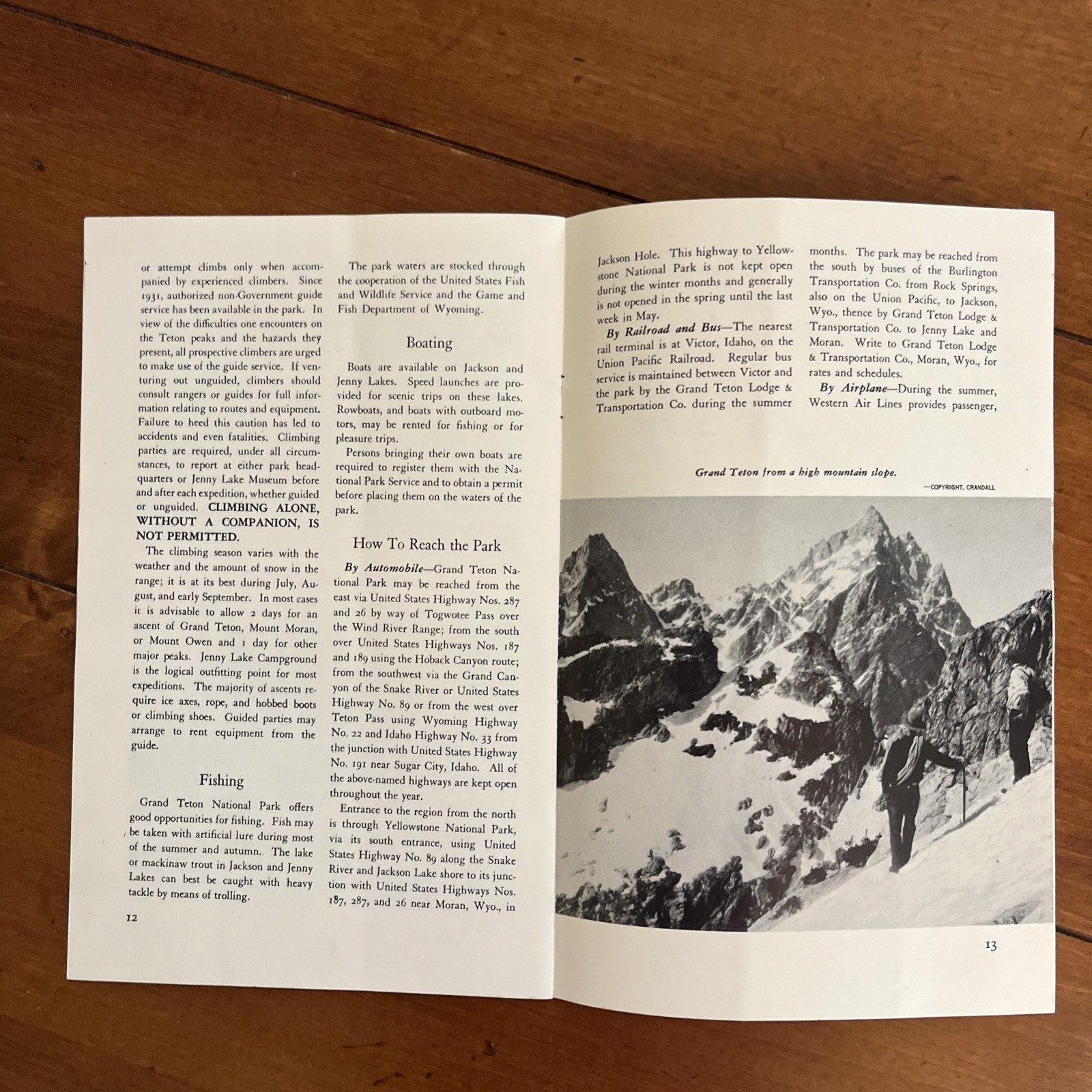 Vintage 1951 Grand Teton National Park Brochure Pamphlet Map Guide Info booklet