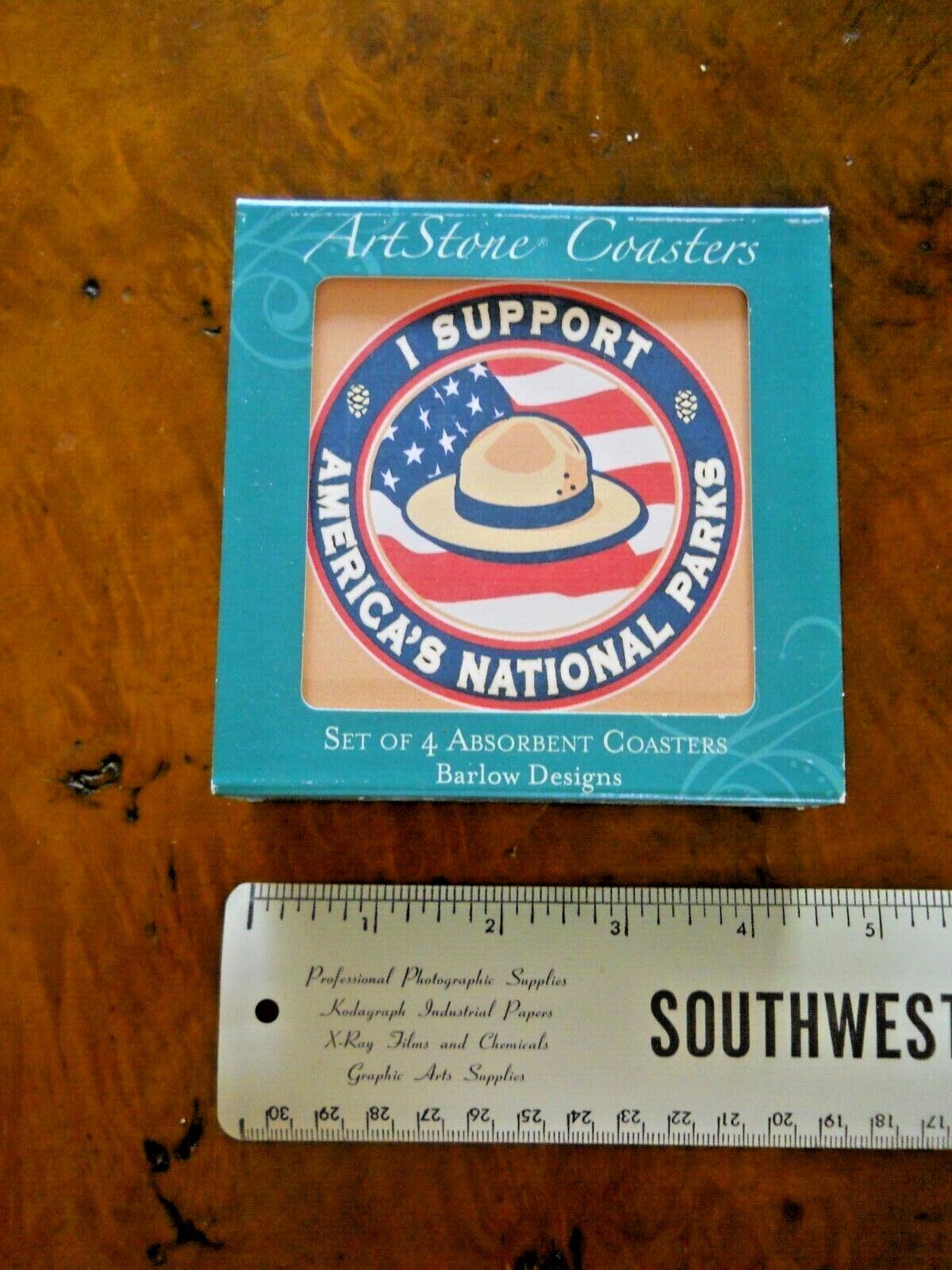 I SUPPORT AMERICA’S NATIONAL PARKS ART-STONE DRINK COASTER SET OF 4 (NEW IN BOX)