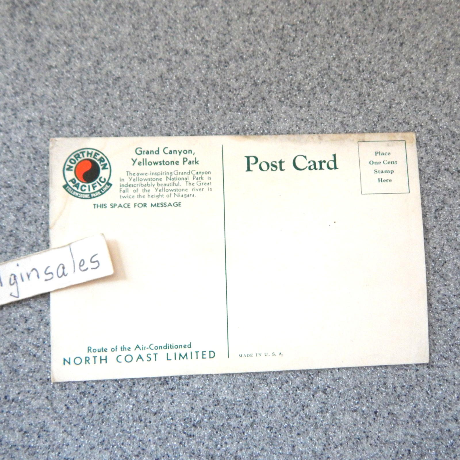 Northern Pacific – Yellowstone’s Grand Canyon Water Fall – Colorized Postcard