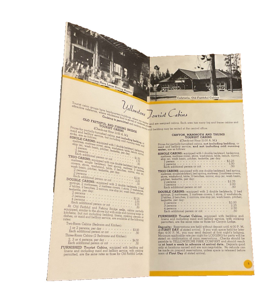 1955 Yellowstone National Park Hotels Cottages Lodges Motorists Folder B J2