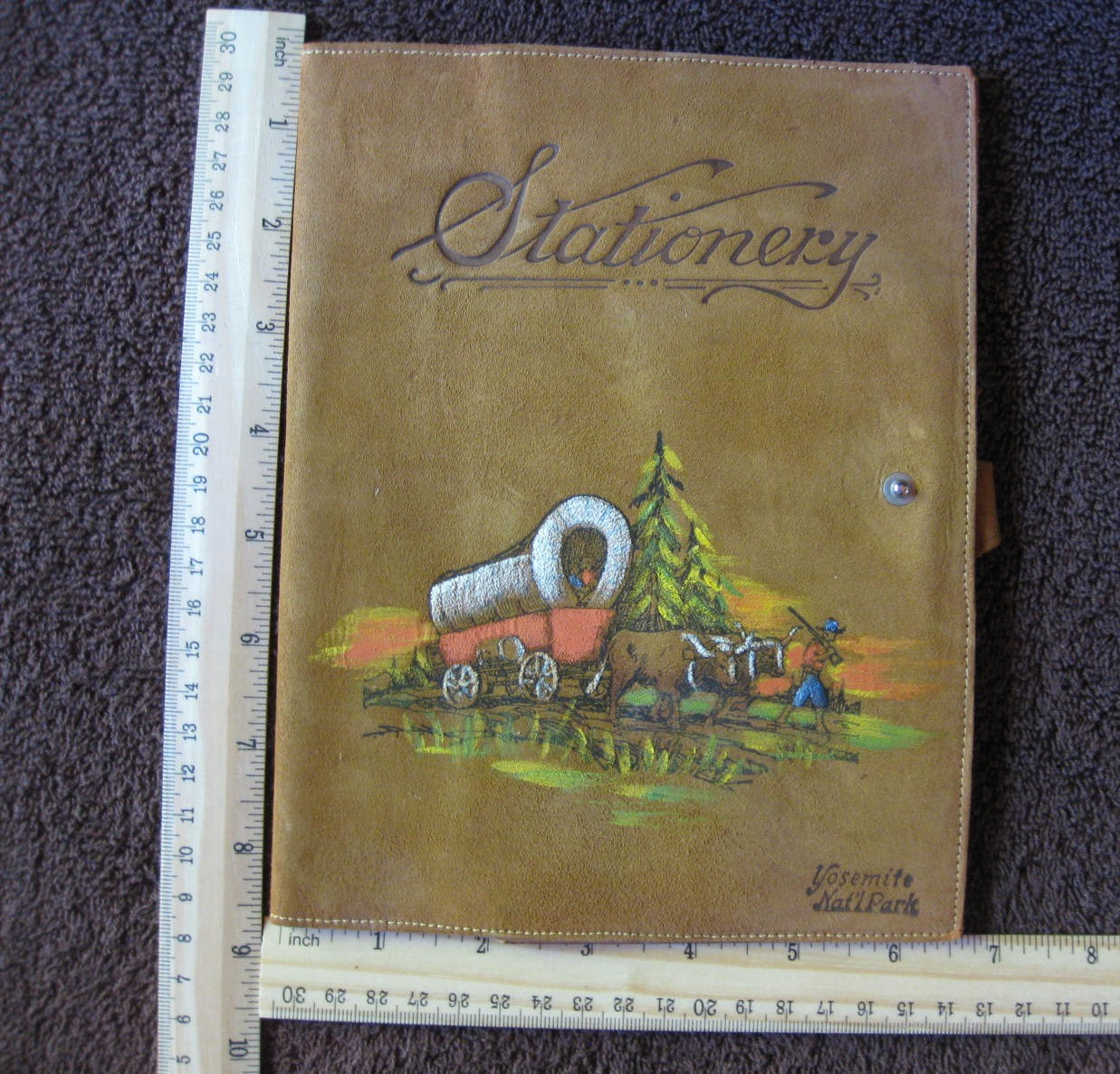 YOSEMITE SUEDE SOUVENIR STATIONARY HOLDER, HAND PAINTED