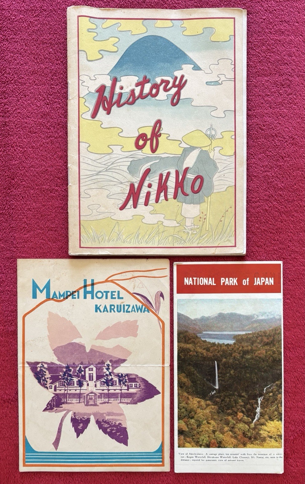 1951 HISTORY OF NIKKO JAPAN – NATIONAL PARK MAP & MAMPEI HOTEL MENU – KARUIZAWA