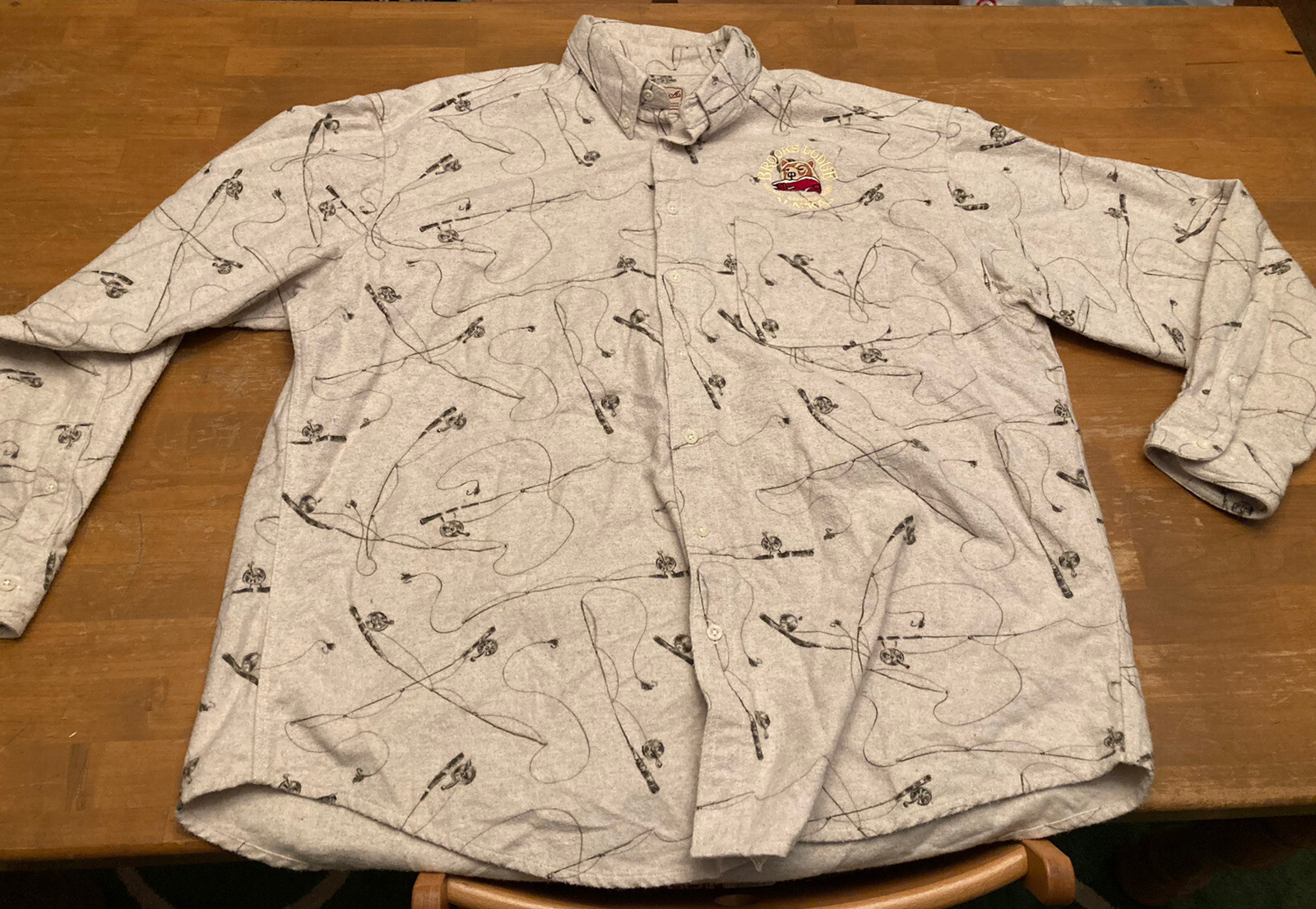Woolrich Katmai National Park Brooks Lodge L/S Shirt Fly Fishing Rods SZ XXL