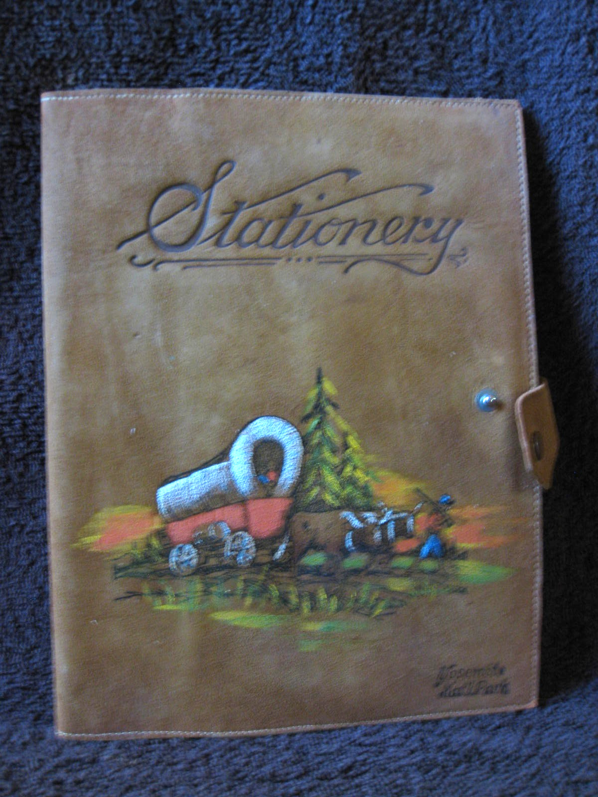 YOSEMITE SUEDE SOUVENIR STATIONARY HOLDER, HAND PAINTED