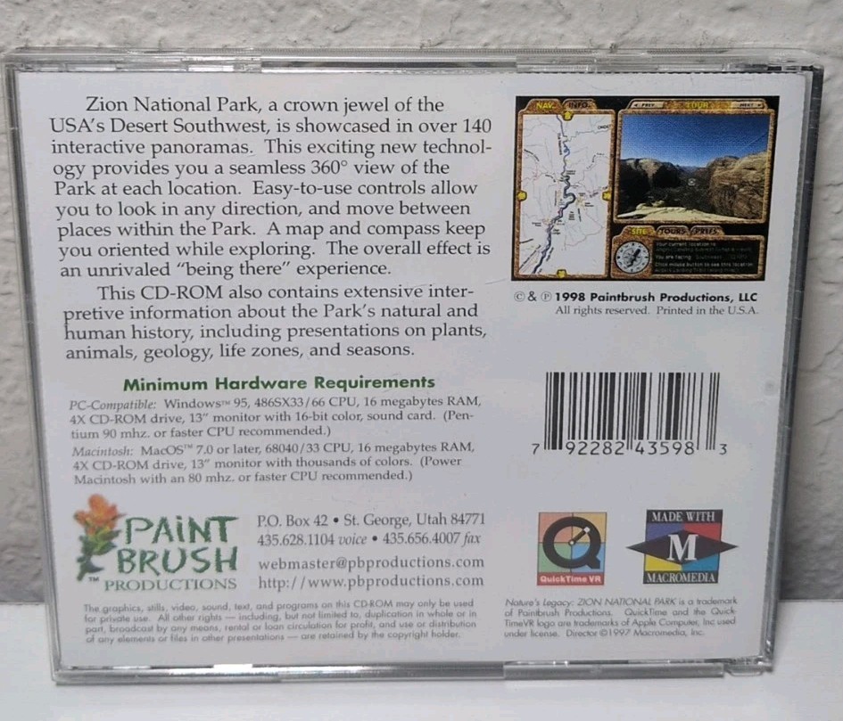 Nature’s Legacy Zion National Park Tour PC/MAC CD ROM B310