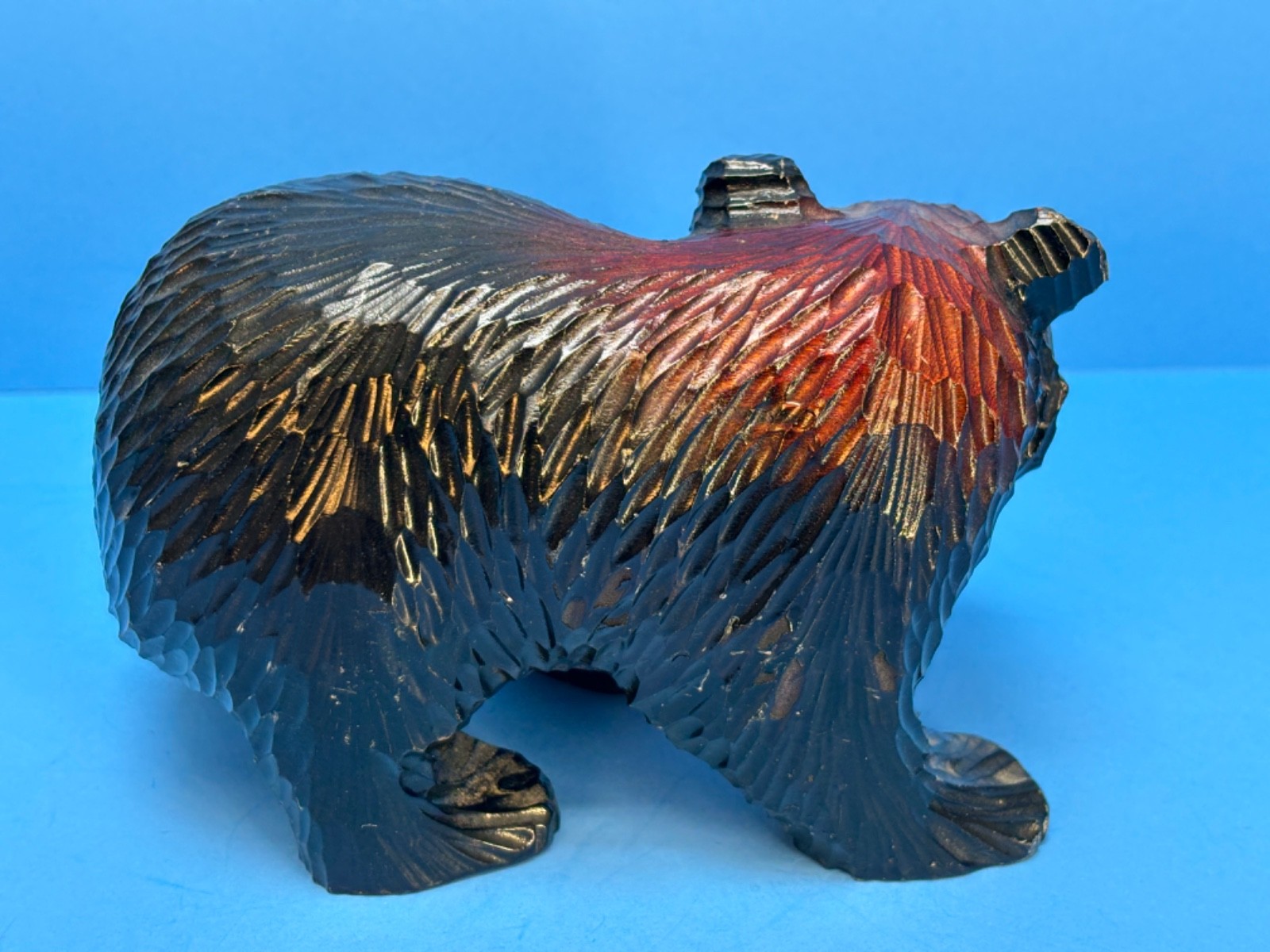VTG Hokkaido Japan Kibori-Kuma Carved Bear w/Salmon ~ Yellowstone Park Souvenir