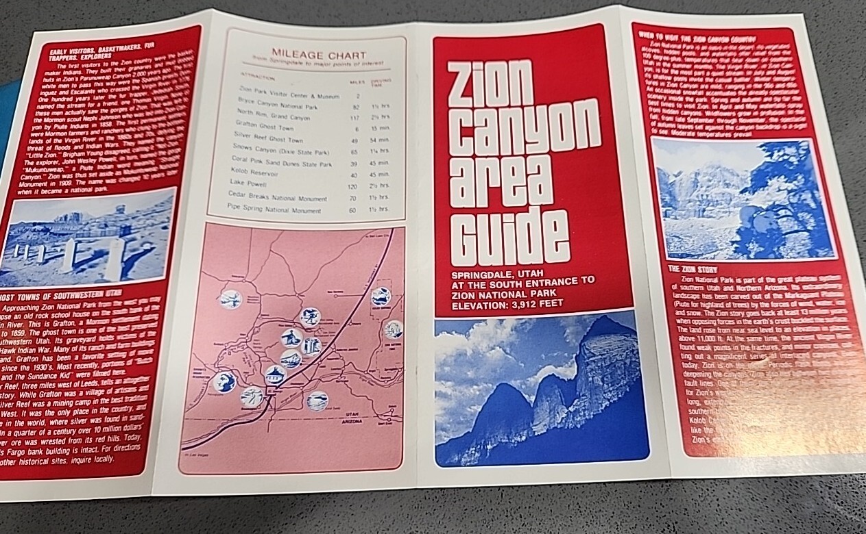 Lot 2 Vtg 1974 Zion National Park Map Travel Guide Information Brochure Utah